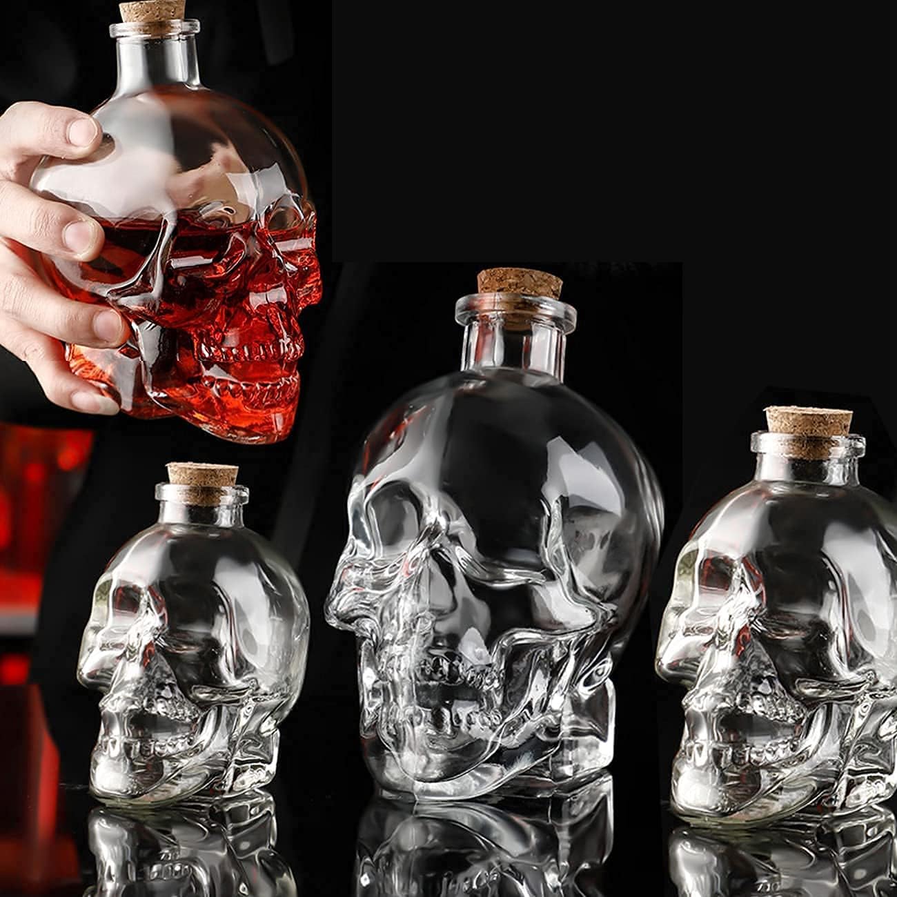 Skull Decanter Lead-free Glass 120ml Only 4 Oz CapacitySkull Prop Cute Whiskey Bottle With Cork Stopper (4oz)