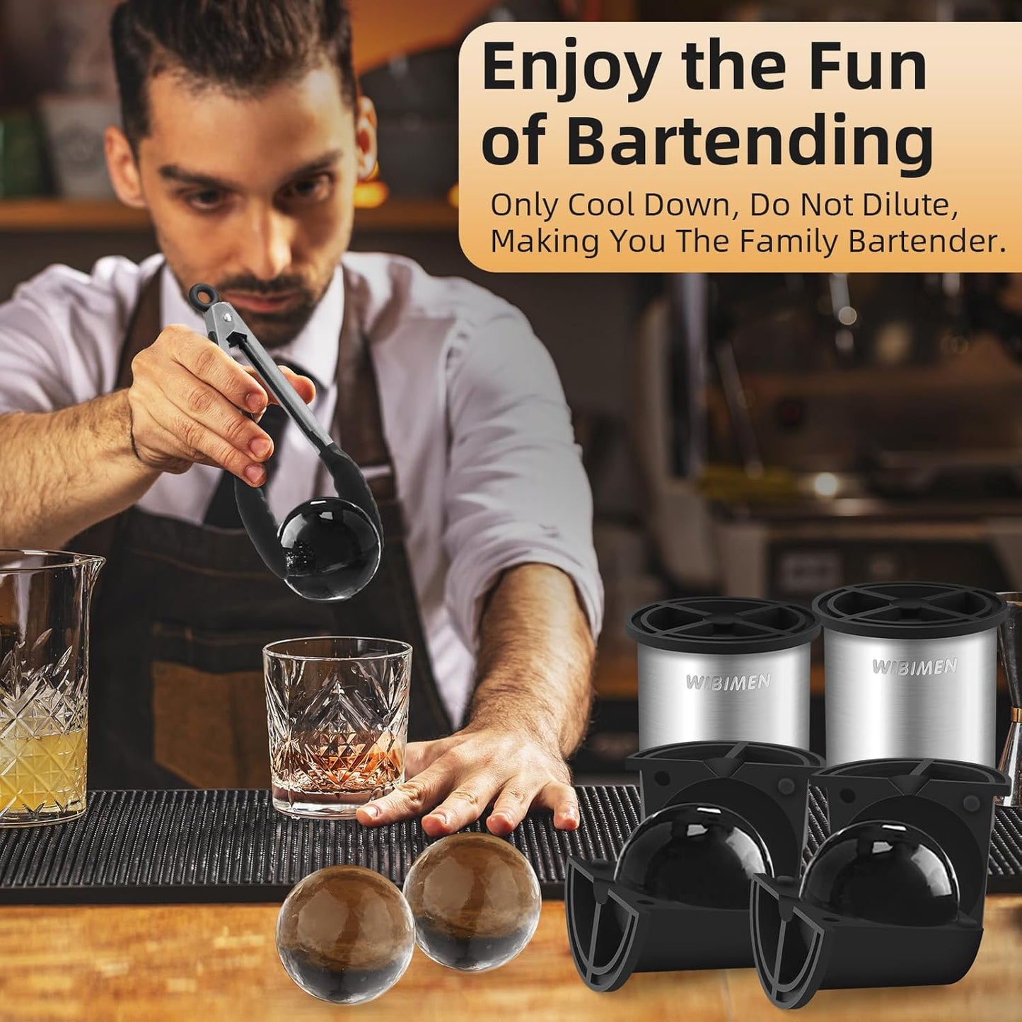 Clear Ice Cube Maker - 2.5" Ball - Stainless Steel Clear Ice Maker - Compact Design - for Old Fashioned Whiskey Gifts, Cocktail, Bourbon