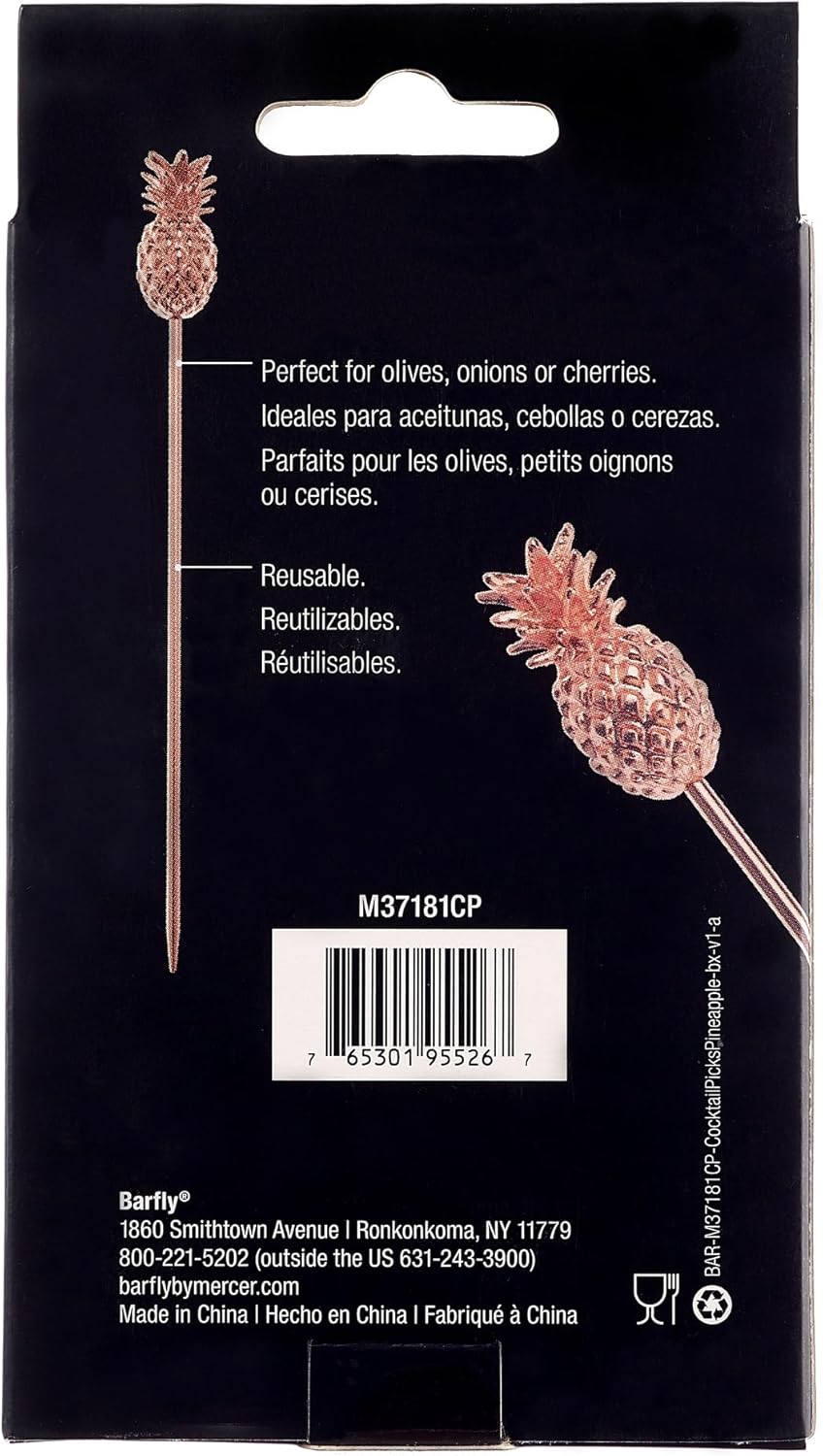 Barfly Cocktail Picks, Pineapple, Copper Plated, 4.5", Set 12