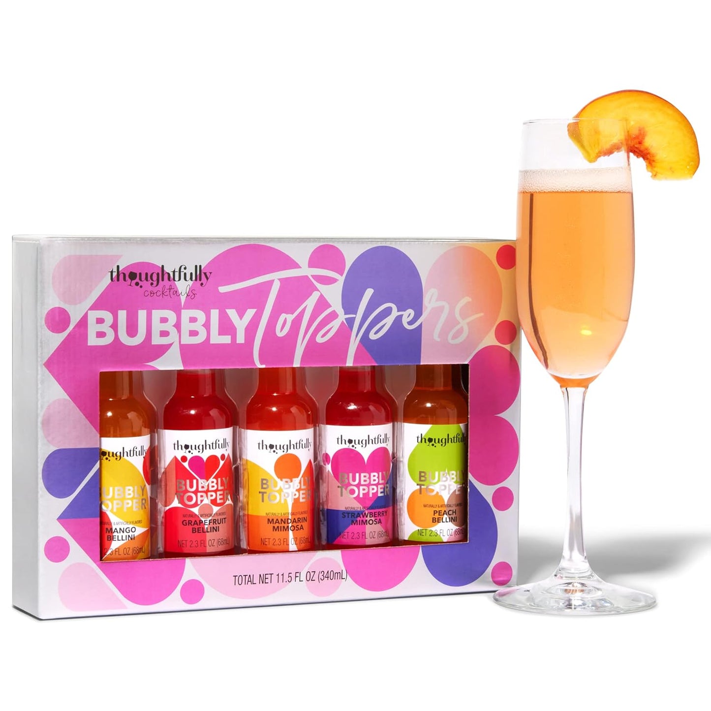 Thoughtfully Cocktails, Bubbly Toppers Gift Set, Great for Mimosas or Bellinis, Add a Splash of Flavor to Champagne or Prosecco with 5 Unique Flavors, Great for Brunch, Showers, Parties, Gift for Her
