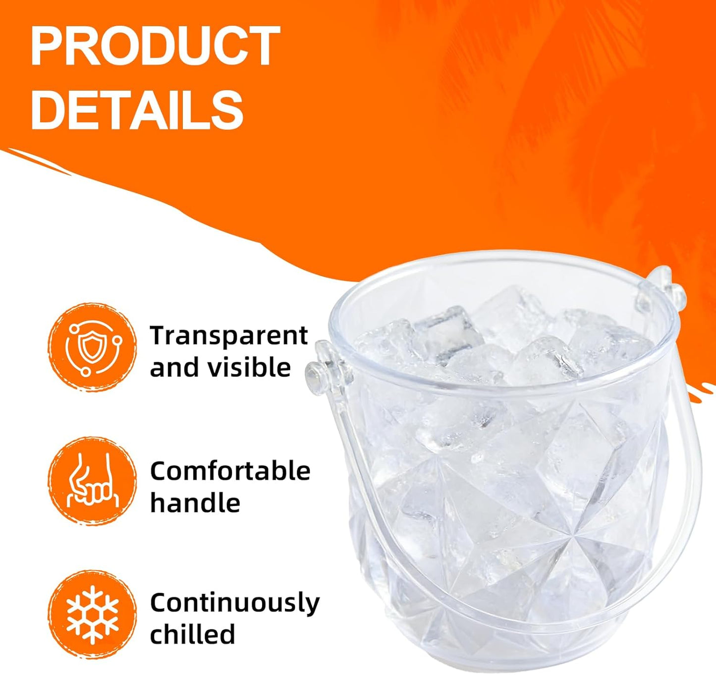 Crystal Ice Bucket with Handle & Tongs-1.1 L Plastic Clear Champagne Ice Buckets for Parties, Beer, Wine, Drinks, Cocktails,-Soda, Mimosa Bar Supplies (Style-D, 37 oz (1.1 L))