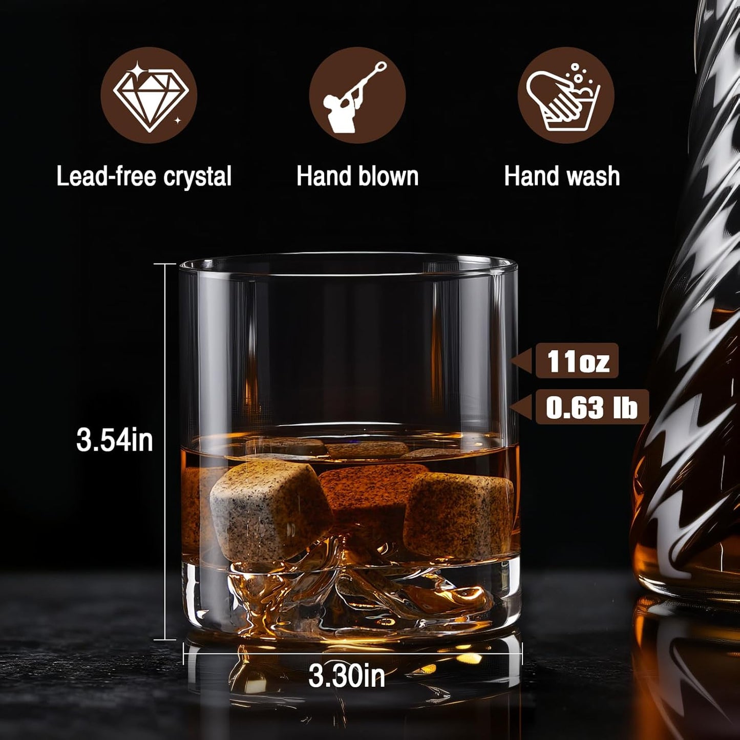 Whiskey Glasses Set of 2,11oz Old Fashioned Glasses，Hand-Blown Lead-Free Crystal, Iceberg Base,Durable Heavy Bottom Tumblers — Perfect Whiskey Gifts for Men, Gift Box Included