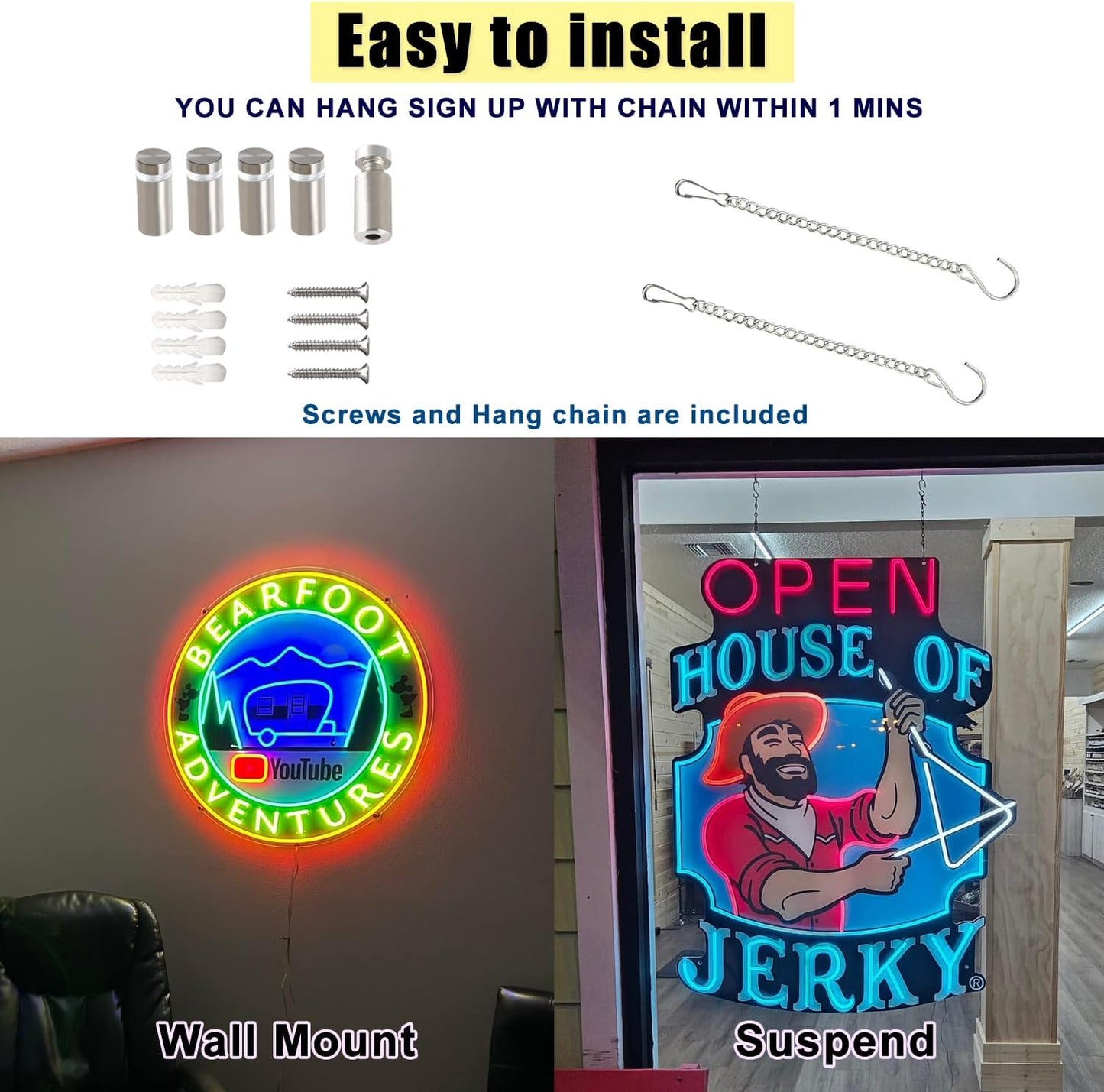 Custom Neon Sign Logo, Plug/Battery Operated LED Shop Name Picture Logo Signs Personalized for Business Home Decor, Hanging/Wall Neon Light Customizable with UV Printed for Grill Bar Nail Office Room