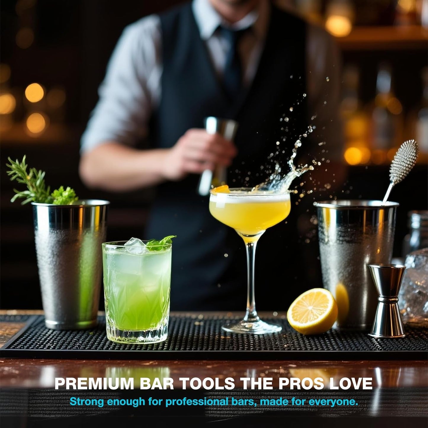 Bar Mat for Home Bar | Bar Drink Mat for Countertop and Table Top, Easy Clean (2, 18" x 12")