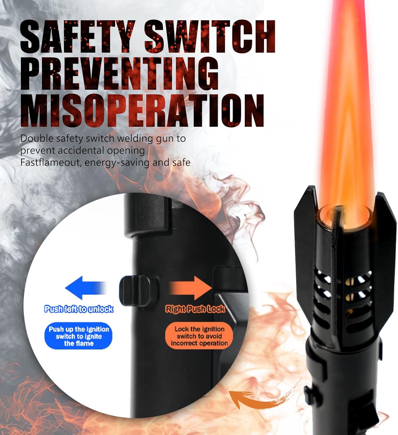 Camping Lighter, Torch Lighter, Straight Flame Bright Fire Refillable Windproof Adjustable Color with Safety Lock for Campfires Kitchen Hiking Candles Fireplace BBQ Outdoor Essentials (Black)