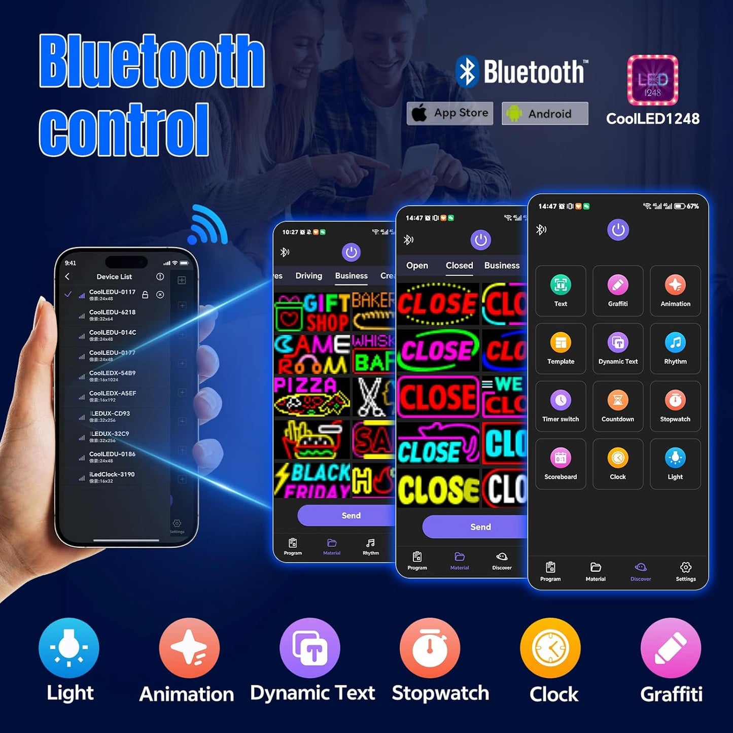 LED Sign - APP Control DIY Programmable Custom Sign Waterproof Flexible USB 5V 2A LED Open Sign Scrolling&Stationary Display for Window Ads,Parties Weddings Store Bar Hotel NEMGOME