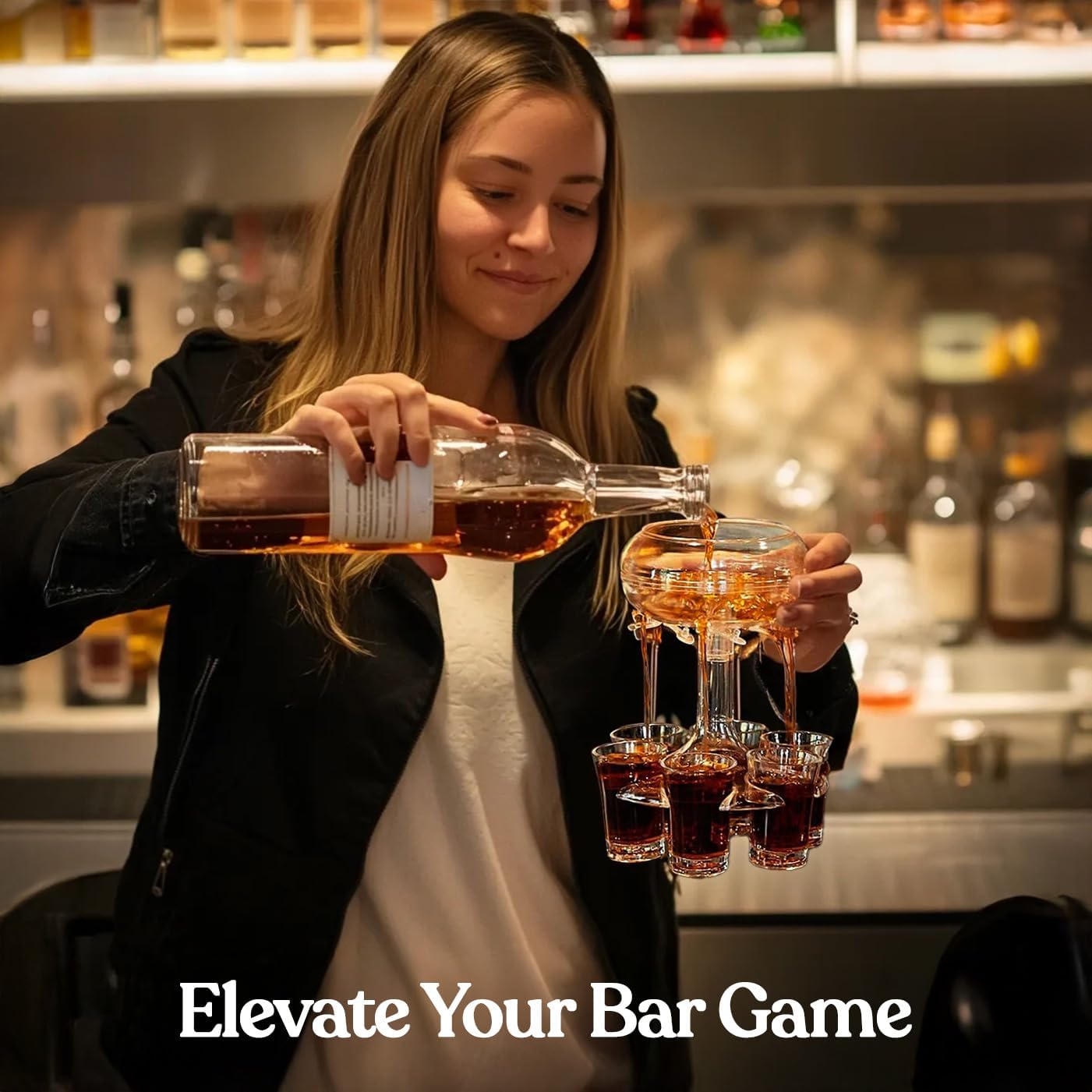 Shot Glass Dispenser And Holder - Party Drink Set For Liquor With 6 Glasses, Cool Glass Shots Game Accessories, Cute Of Fountains Fun 6x Pourer Bar Stuff, Unique 21 Birthday Parties Machine