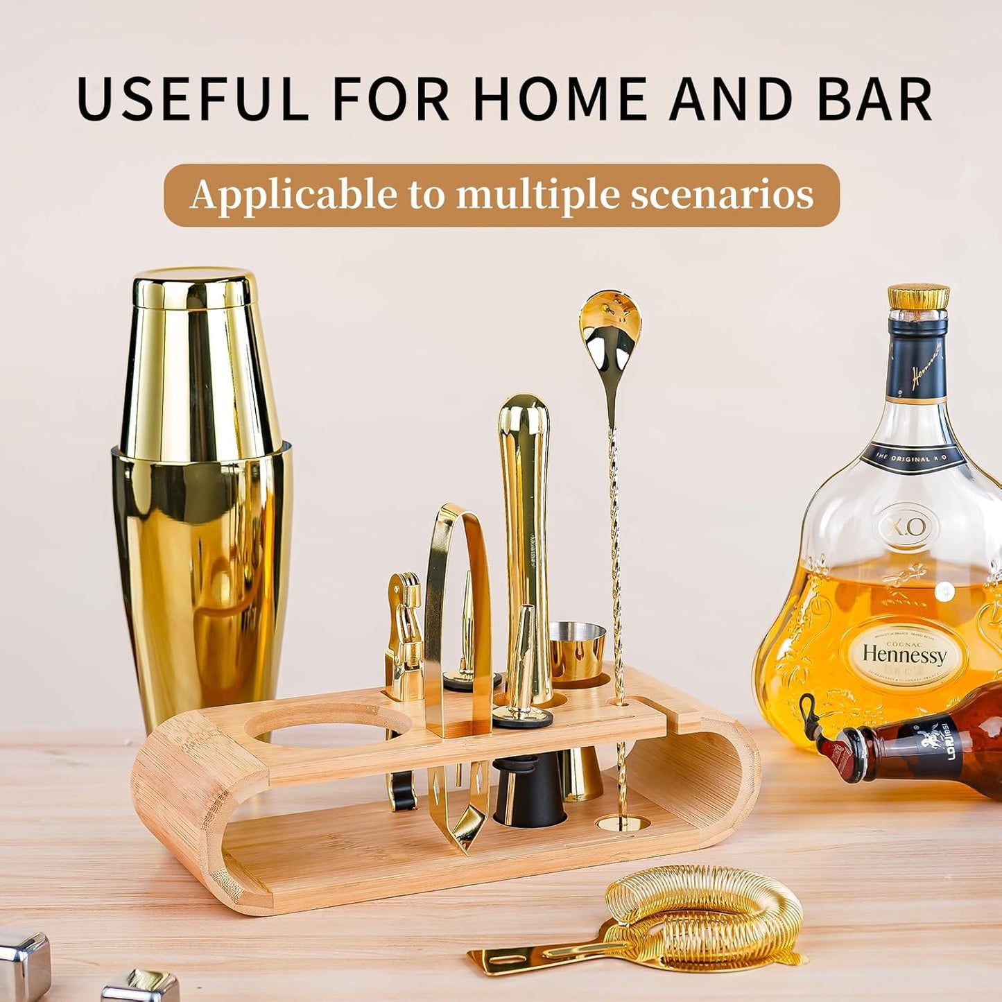 Cocktail Shaker Set Stainless Steel Shakers Bartending kit Bar Kits Bar Tool Sets for Professional Bartender and Home (Gold, 10-Pcs Boston Shaker)