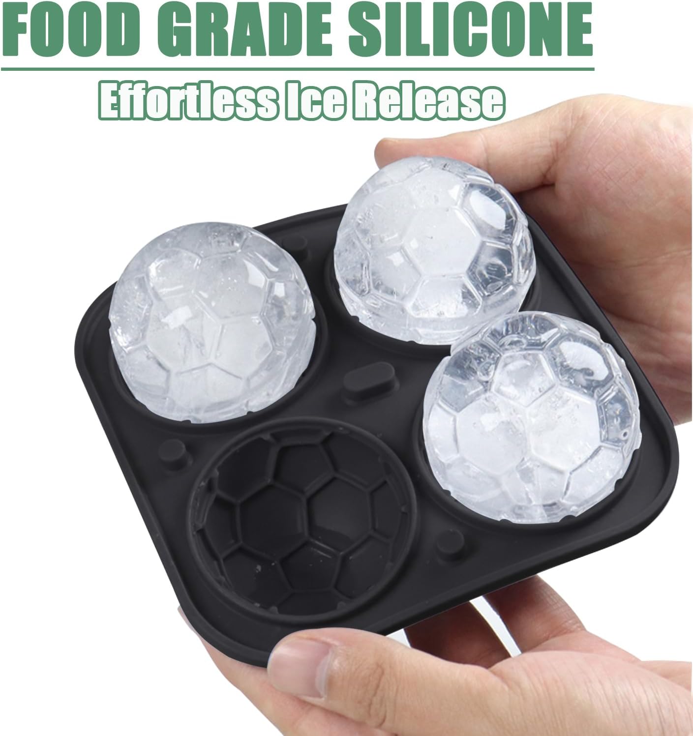 Soccer Ice Cube Tray 3D, Admaison Ice Ball Cube Mold with Funnel for Cocktails, Bourbon,Brandy, Whiskey Gifts for Men, Silicone Fun Shapes Black (Soccer Ball)