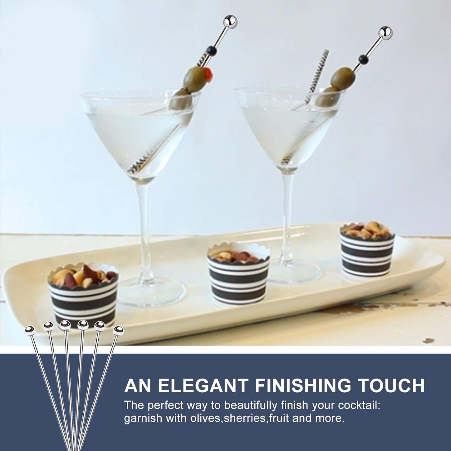 SOGEWO 6" Stainless Steel Cocktail Picks, Reusable Metal Toothpick, Martini Toothpicks for Olives, Fruit Stick Toothpicks, Appetizers Sandwich Fruit Picks (6Inch, Set of 15)