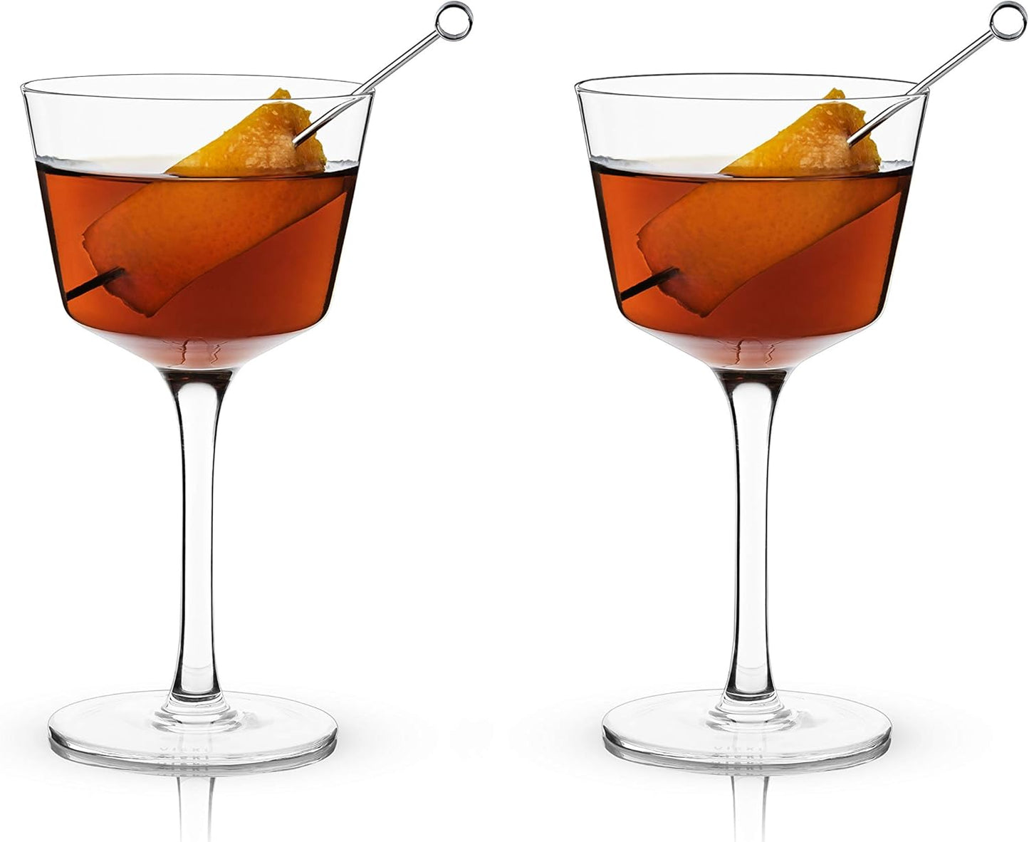Viski Nick and Nora Glasses, Stemmed Drinkware, Premium Crystal Cocktail Glasses, Cocktail Coupe Glasses, Home and Bar Glass cups, Set of 2, 4oz