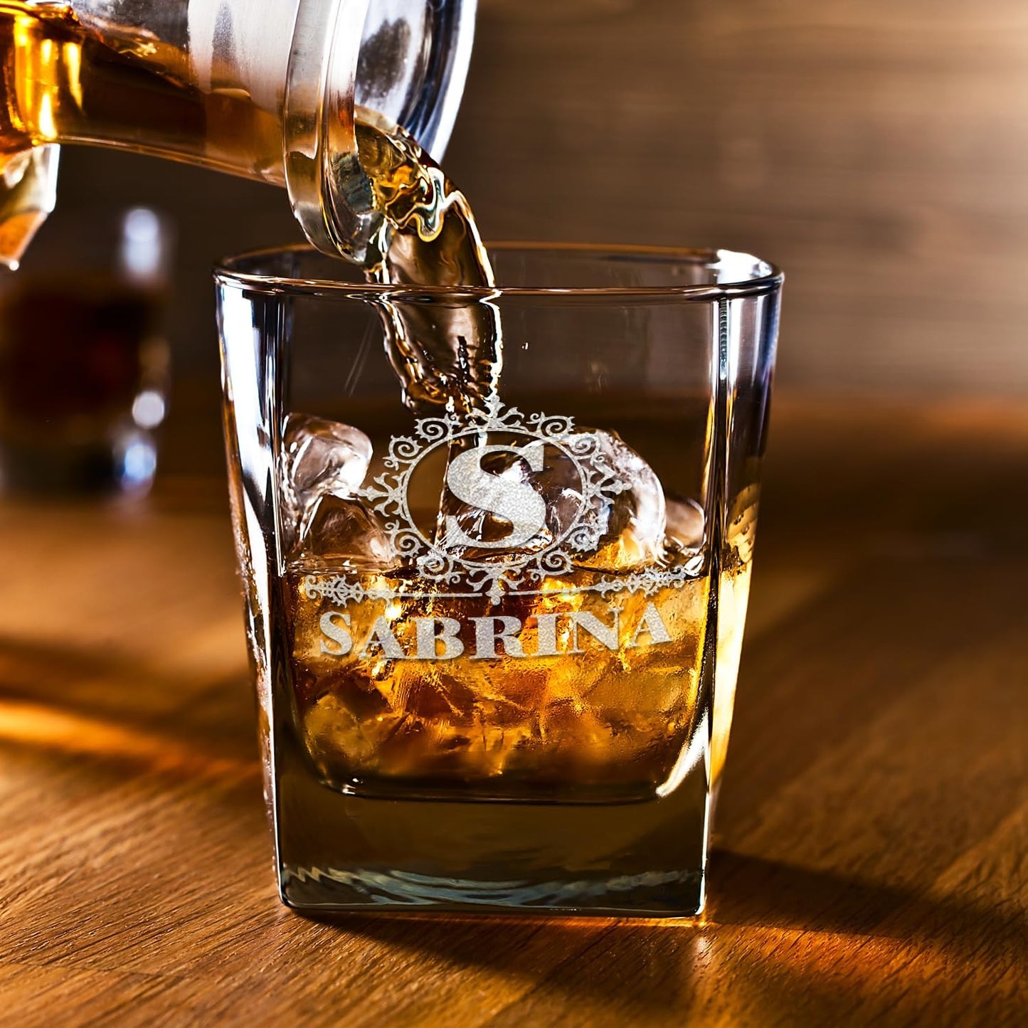 Cuptify Personalized Whiskey Glass for Men Set of 2 Etched Split Letter Name 12 oz Double Old Fashioned Rocks Cocktail Bourbon Glass Customizable Designs Gift