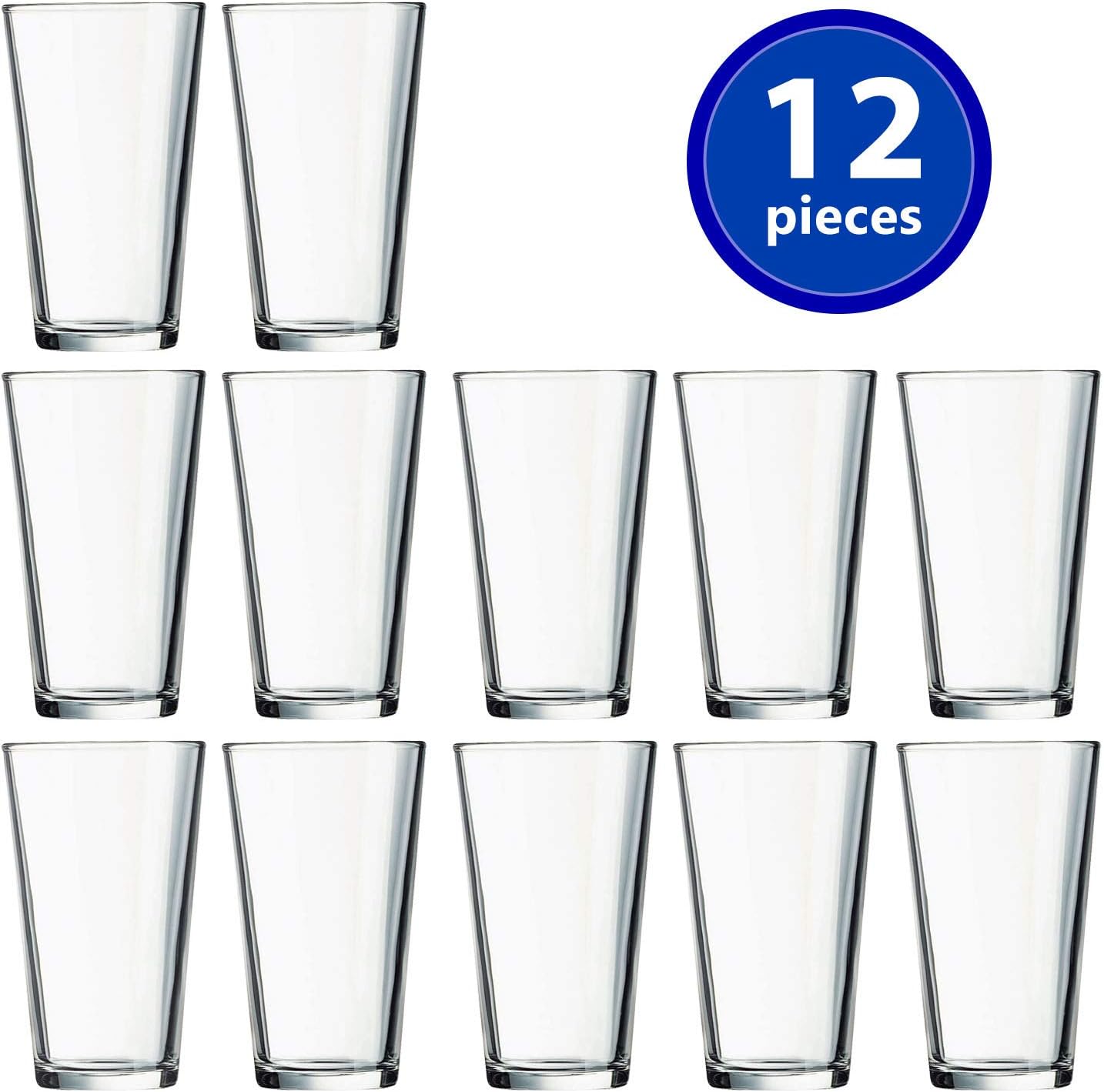 Drinking Glasses Set of 12-16 oz Glass Cups - Pint & Beer Glasses - Dishwasher Safe Water Glasses - Highball Tumblers