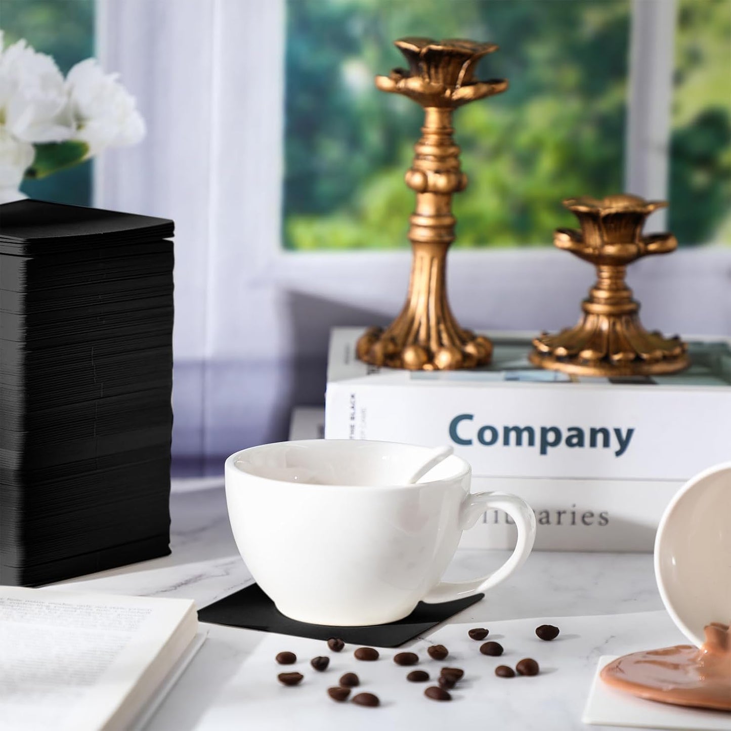 TaoBary 400 Pcs Disposable Paper Bar Coasters Bulk, 4 Inch Cardboard Coasters Square Blank for Drinks DIY Crafts Wedding (Black)
