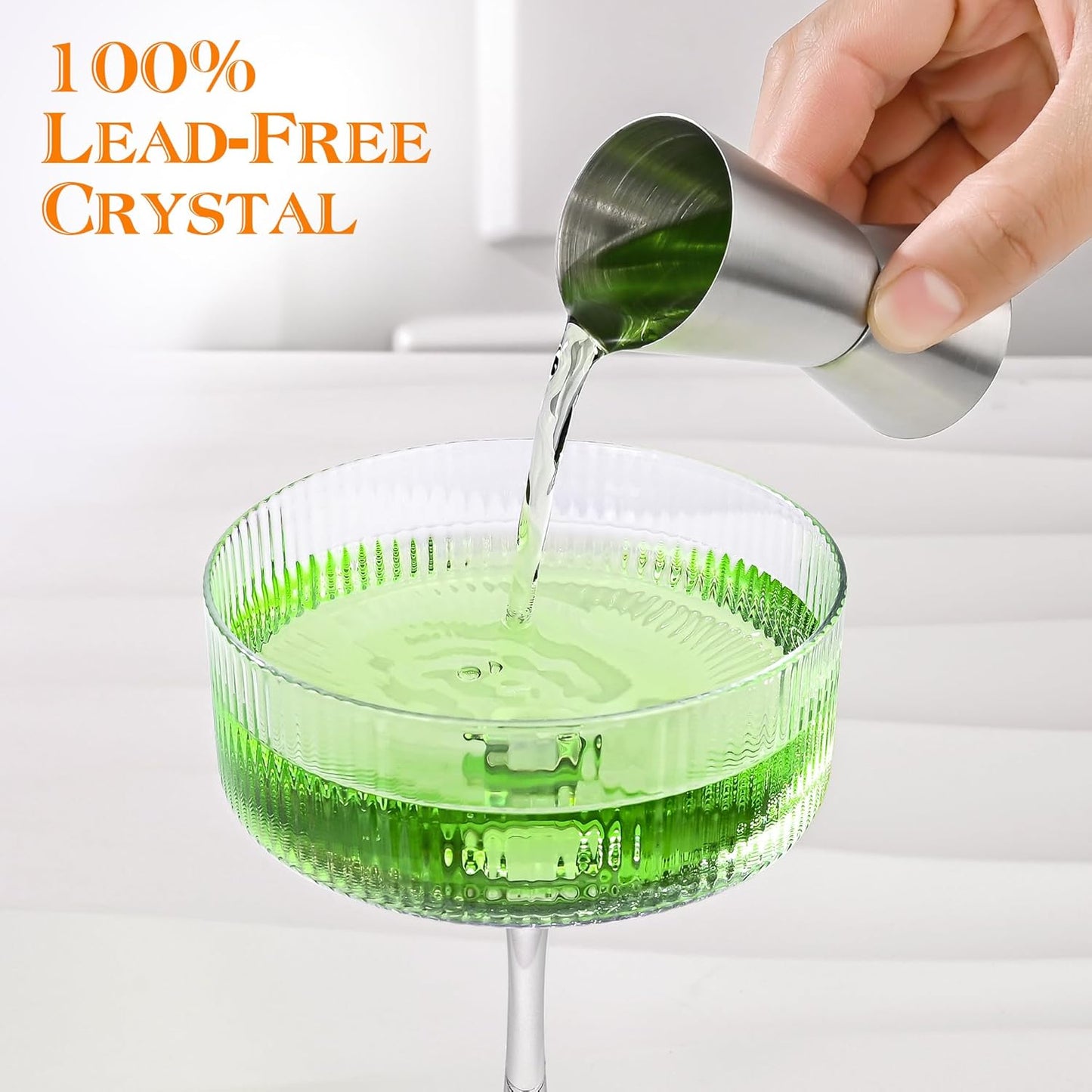 Amyoole Vintage Ribbed Coupe Glasses Set of 6-11oz Clear 100% Crystal Martini Glasses Elegant Cocktail Glasses, Transparent Glassware for Champagne, Margaritas, Espresso with a Rose Ice Mold