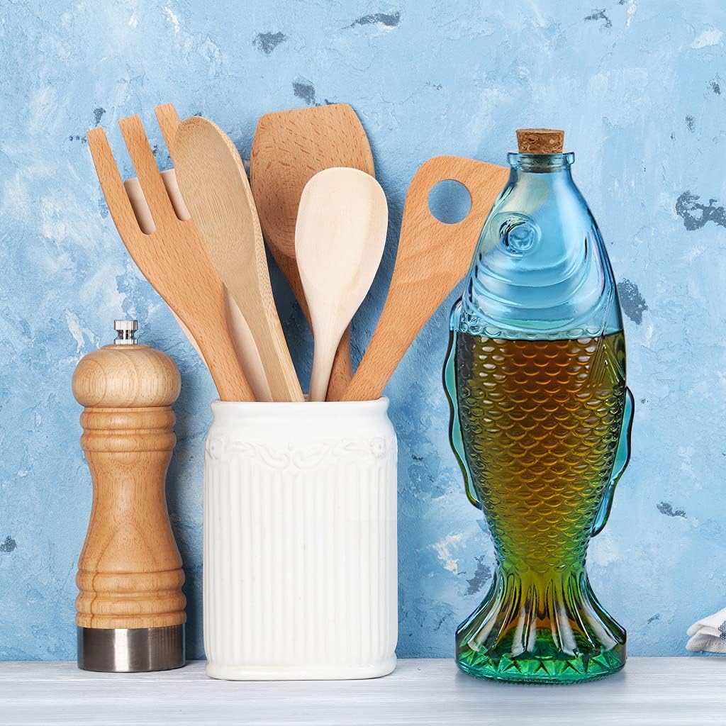 MDLUU 3-Pack Fish Shaped Glass Bottles, Decorative Bottles with Cork Stopper, Fish Decanters for Gift, Bar, Home Decor, Capacity 500ml/17.5oz (Blue)