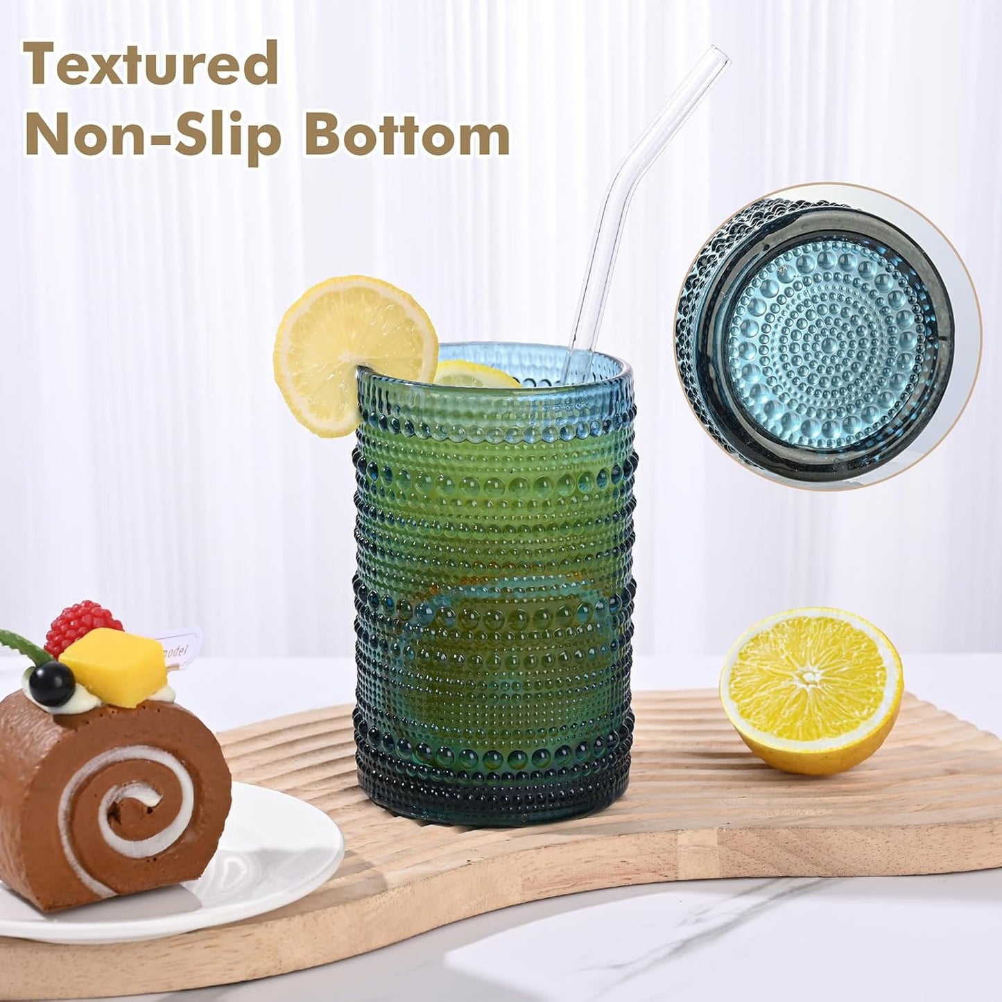 ZMOWIPDL Vintage Hobnail Drinking Glasses Set of 8,Blue 12 oz & 15oz Highball Glass Cups,Kitchen Drinkware Glassware,Embossed Water Tumbler,for Beer,Cocktail,Whiskey,Juice and Various Mixed Drinks