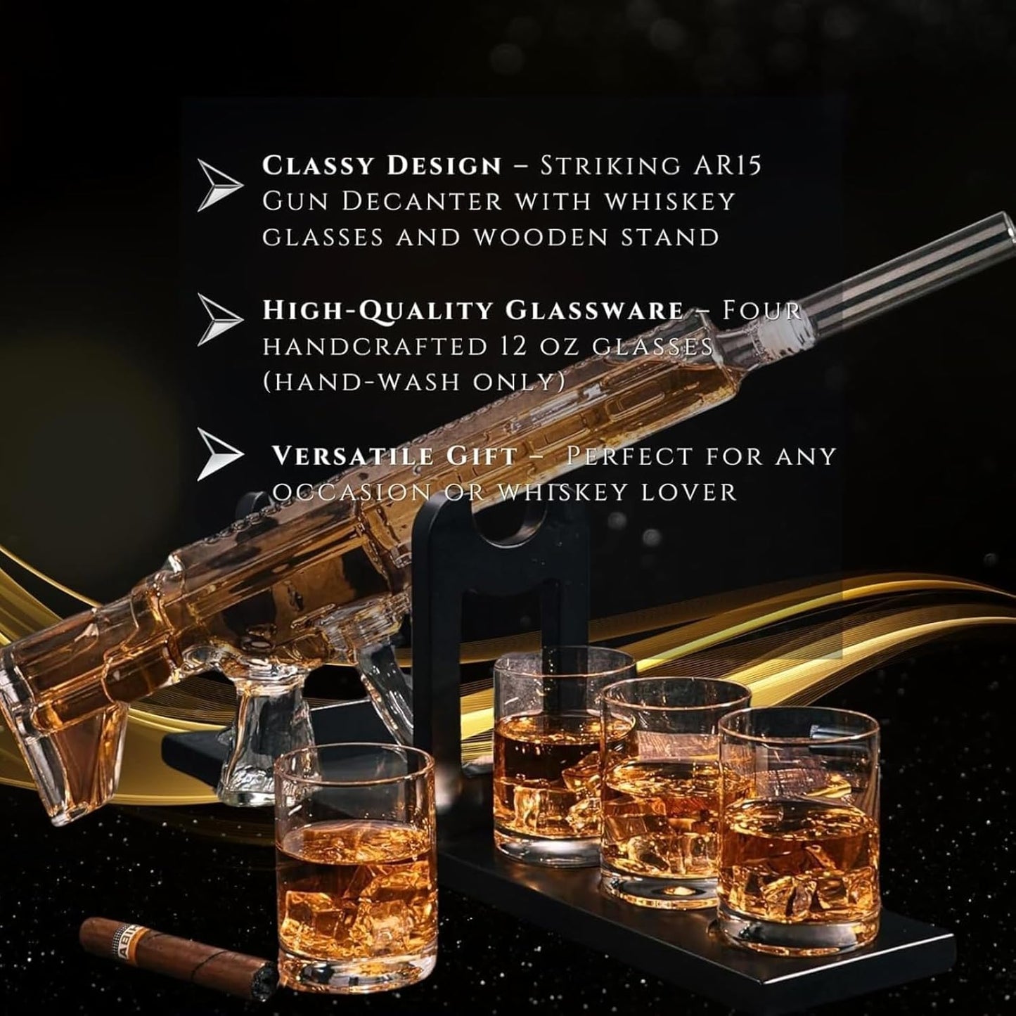AR15 Gun Decanter Birthday Gifts for Men Dad, Whiskey Set - Rifle Limited Edition, Silencer Stopper - 800 ml & 12oz Bullet Glasses - Father Gift - Drinking Party, Liquor, Vodka Tik Tok Viral Dispenser