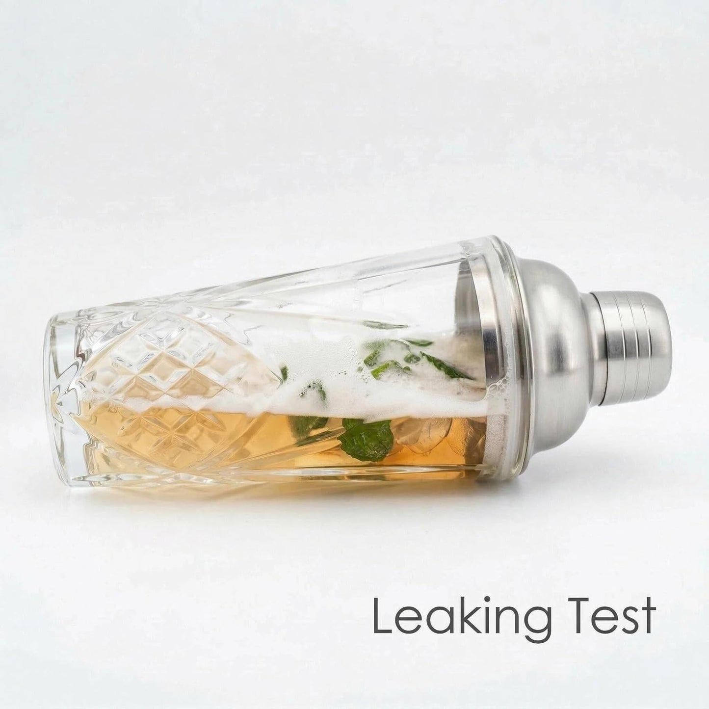 Cut Crystal Cocktail Shaker Set (15oz Lead-Free Crystal Mixer with Stainless Steel Lid & Pour Spout & 4 Recipe Coasters) Premium Bar Tool for Home Bar