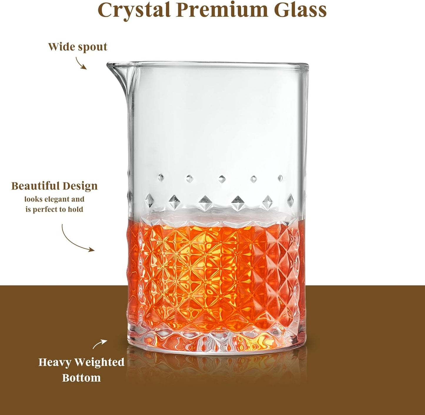 Crystal Cocktail Mixing Glass - 22 Oz 650ml - Thick and Sturdy Bottom, Durable and Seamless Design - Drink Mixer Glass for Bar Mixing Set – Whiskey Gifts for Men