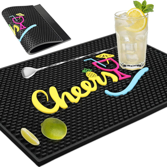 Cheers Bar Mats for Bartending, 18"x12" Large Thick Rubber Non-Slip Spill-Proof Tiki Bar Mat, Bartender Mat for Home Coffee Bar Cocktail Accessories