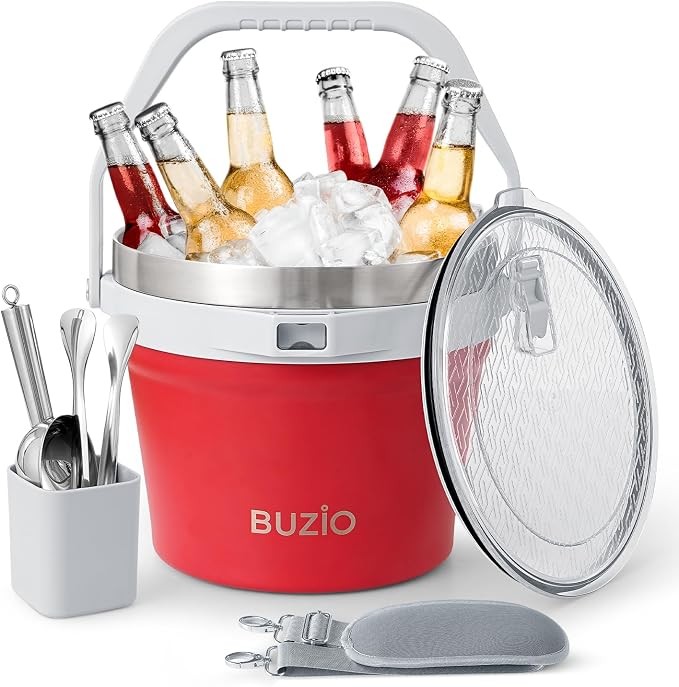 BUZIO 7.4 Qt/7 L Large Insulated Ice Bucket with Lid and Scoop & Tongs - B0GJ65FH8M