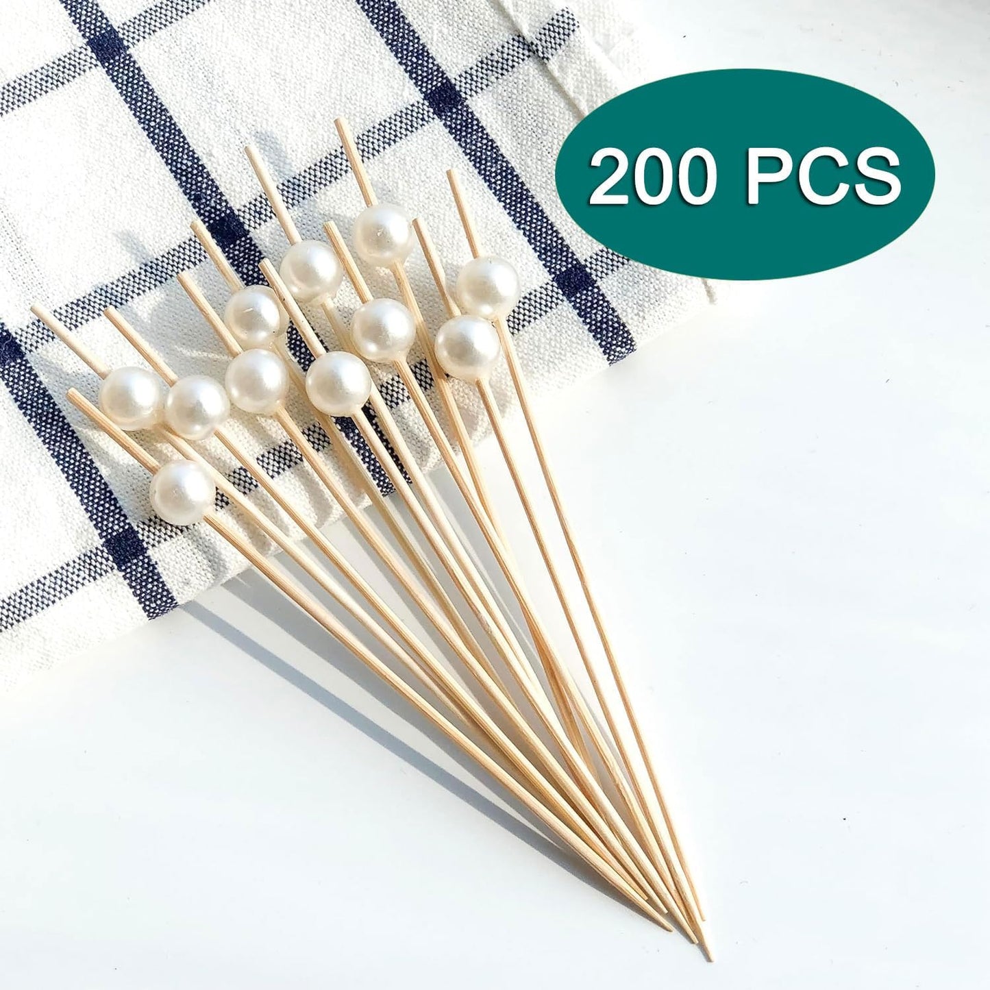 200 PCS Cocktail Picks,White Pearl Fancy Toothpicks for Appetizers,4.7 Inch Long Decorative Bamboo Cocktail Skewers Sticks for Wedding Decor Bridal Shower Decorations,Charcuterie Boards Accessories