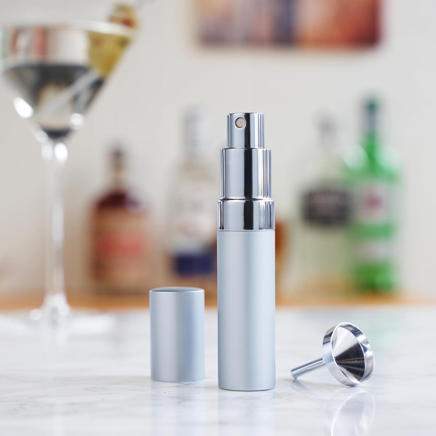 True Martini Atomizer Bar Mister – Spray Bottle for Gin & Vodka Martinis, Refillable Vermouth Spritzer for Bitters and Absinthe, Travel Perfume & Essential Oils Sprayer, Glass Canister with Funnel
