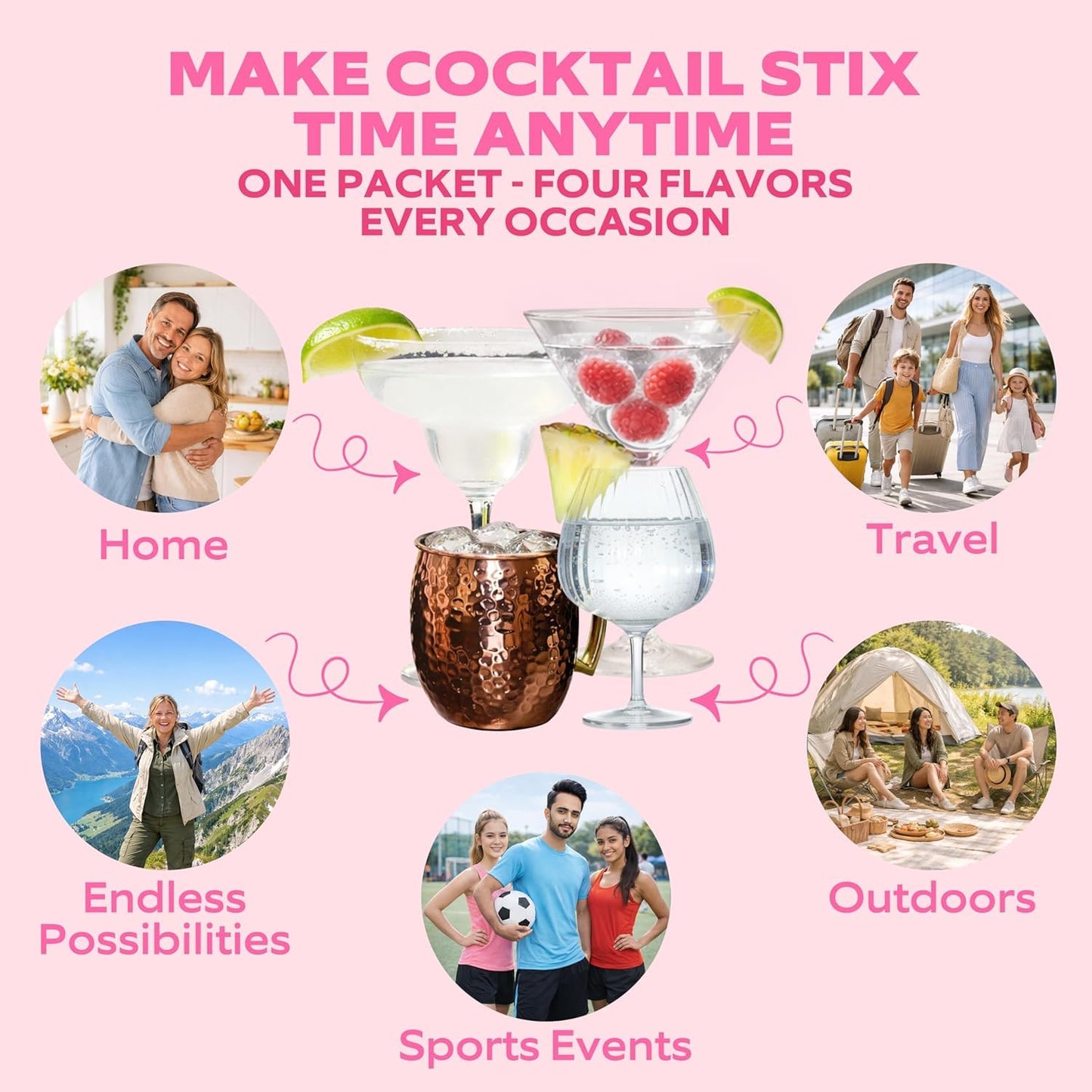 Cocktail Stix Zero Sugar Variety Pack - Cocktail & Mocktail Drink Mixer - Skinny Mixes - Water Flavoring Packets - Vegan - No Calories, No Carbs, No Sugar - Non-GMO - 20 Pack