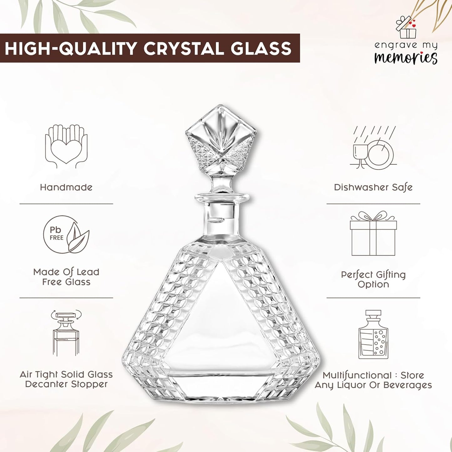 Triangle Whiskey Decanter 650ml – Premium Glass Liquor Decanter with Solid Glass Stopper, Stylish Barware for Bourbon, Scotch & Spirits, Gift-Ready Packaging, Gift for Husband or Her