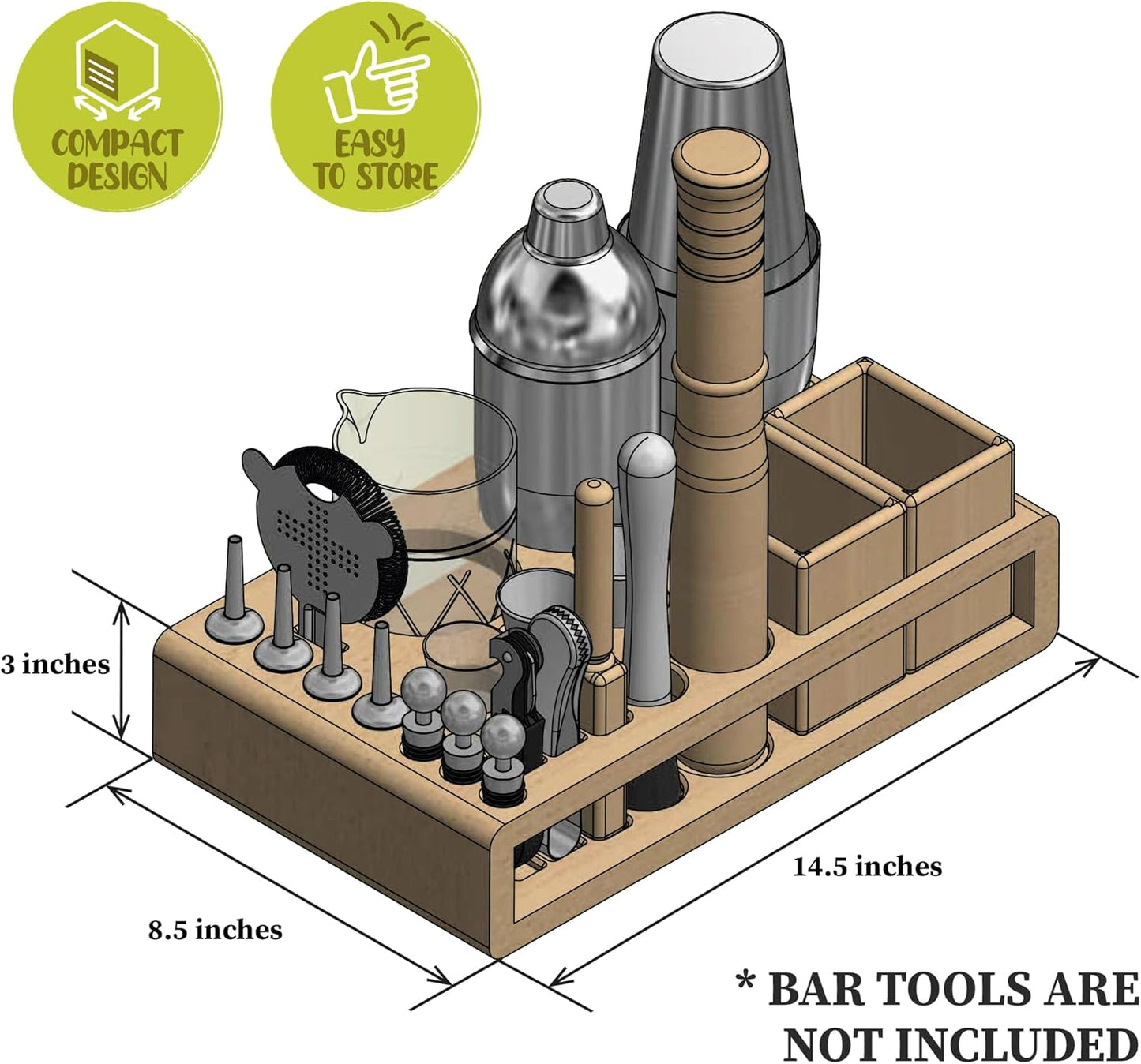 Barillio Bamboo Stand for Bartender Kit Storage (Bar Tools are Not Included) | Cocktail Shaker Set Wood Holder | Perfect Match with Barillio Complete Bar Tool Set