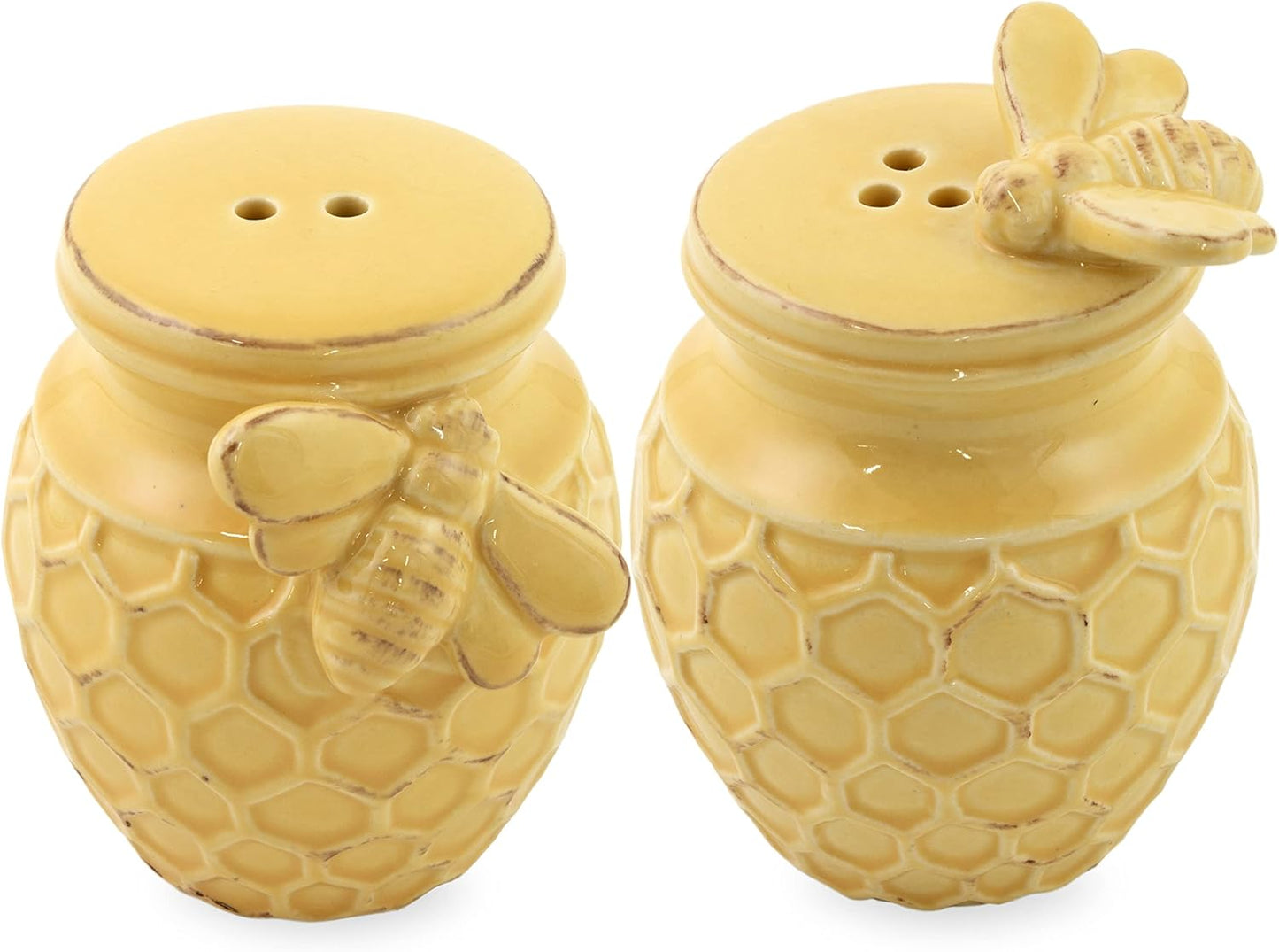 Boston International Embossed Stoneware Salt & Pepper Shakers, 2-Piece Set, Honeycomb