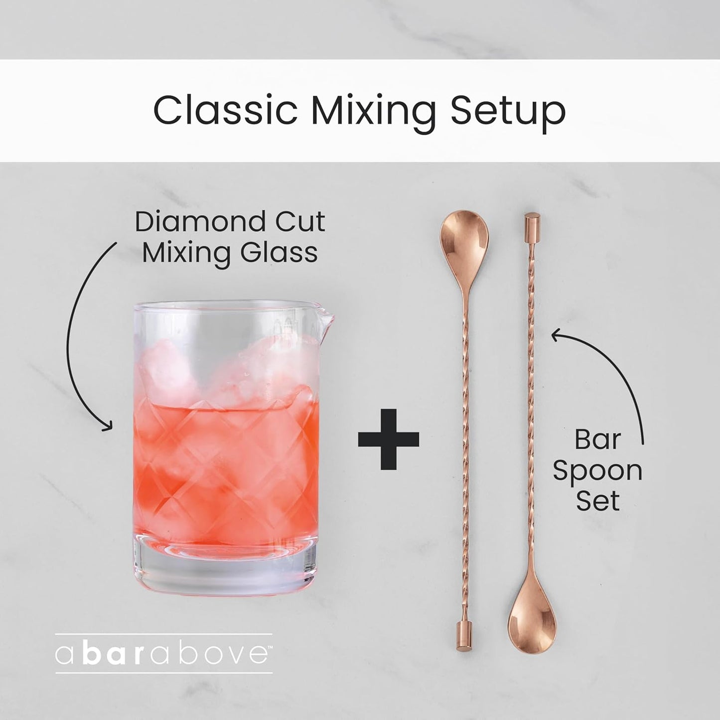 A Bar Above Cocktail Mixing Glass, Classic Style Enhanced Annealed Lead-Free Crystal Stirring Pitcher, Thick Weighted Base for Stable Stirring, 18 Oz Drink Mixer for Craft Cocktails at Home or Bars