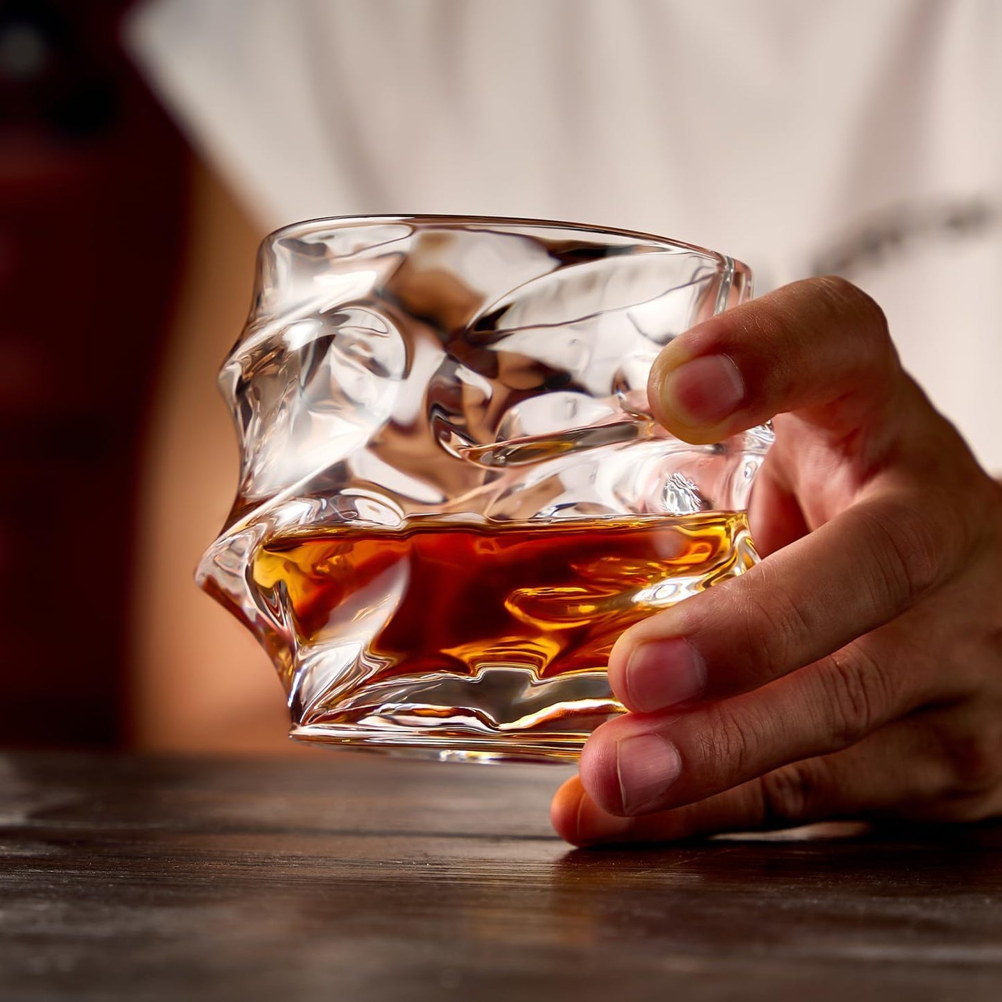 GLASKEY 12 oz Storm Japanese Whiskey Glasses Set of 4, Unique Cognac Glass, Heavy Thick Bottom Bar Glass for Scotch Bourbon Rum Gin Water Cocktail,Gifts Men Gifts Ideas