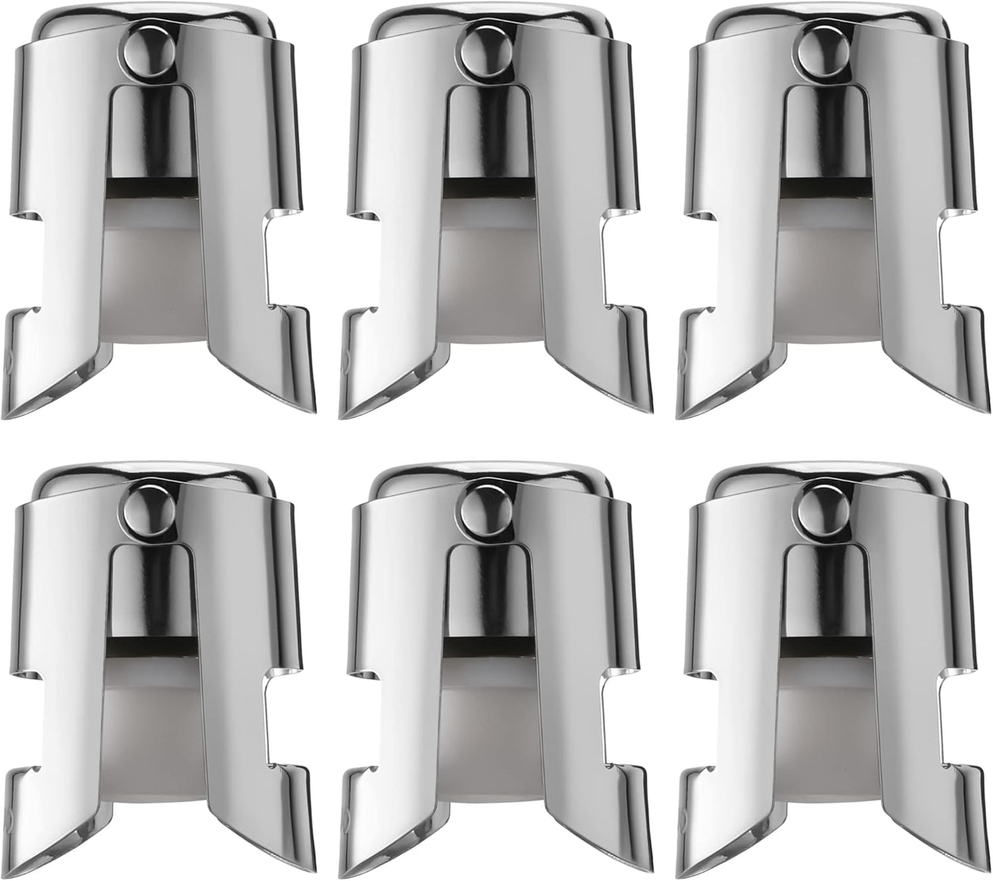 Champagne Stopper 6 Pack Stainless Steel Champagne Save with Food Grade Silicone, Leak-Proof Bubble Retaining Saver, Suitable for Champagne Prosecco Cava and Sparkling (Silver)