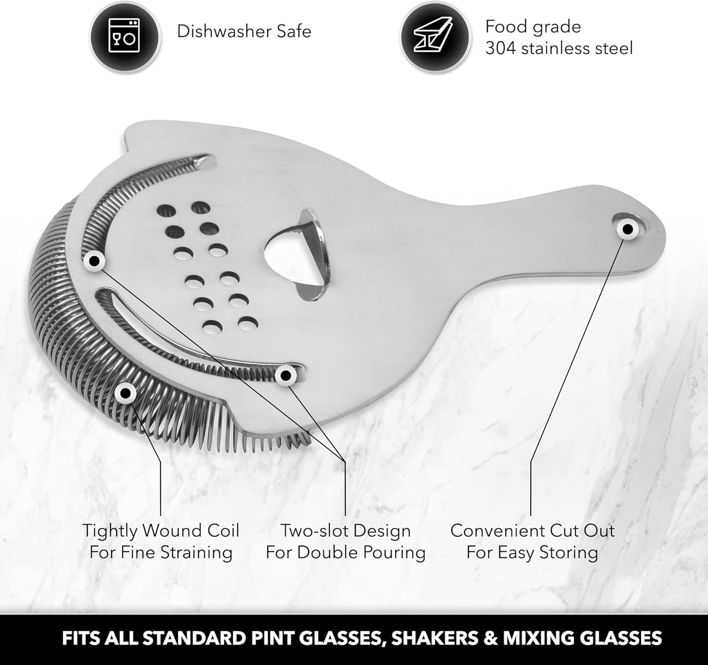 The Art of Craft Professional Bartending Set for Shaken and Stirred Drinks: Boston Cocktail Shaker, Hawthorne Strainer, Japanese Jigger, Bar Spoon and Crystal Mixing Glass