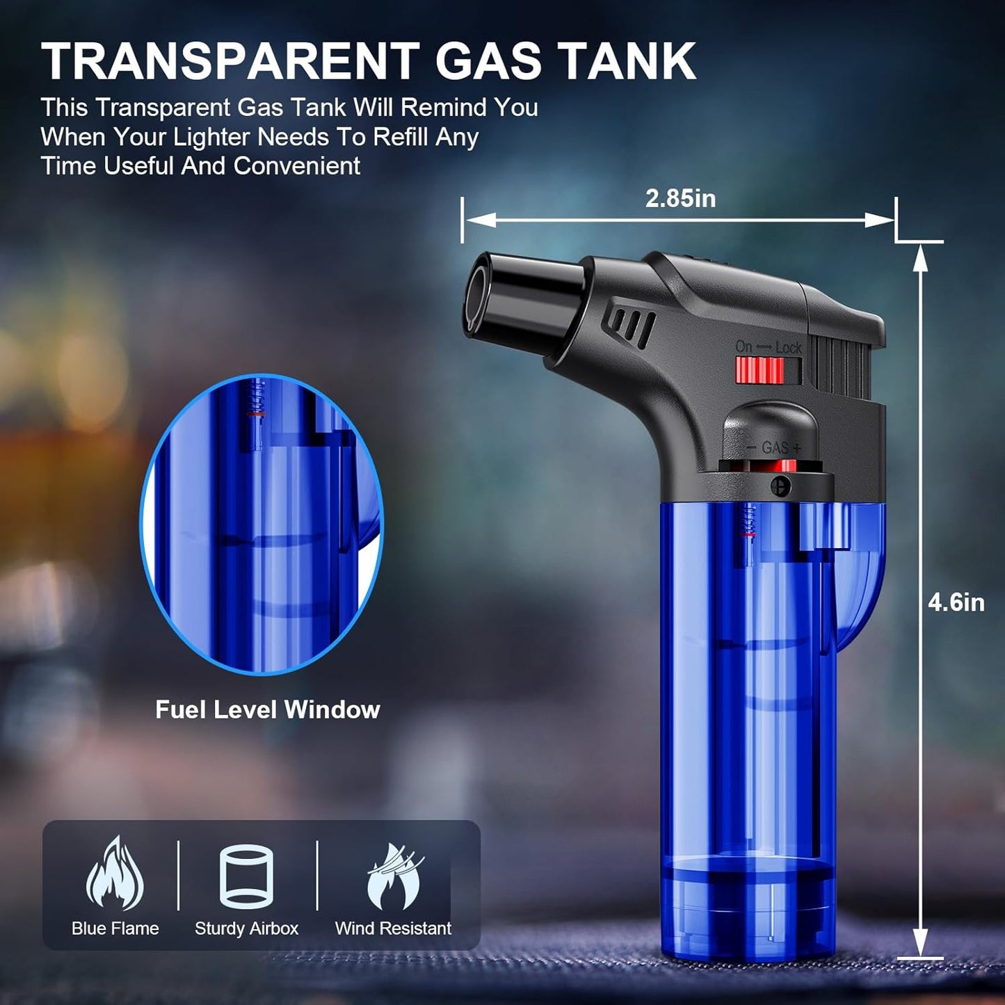 Torch Lighters, 4 Pack, Butane Refillable Jet Flame Torch Lighter, Windproof, Safe, Multi Utility Lighter for Candles, Fireplaces, Campfires, Grill (Without Butane) (Black/Red/Blue/Green)