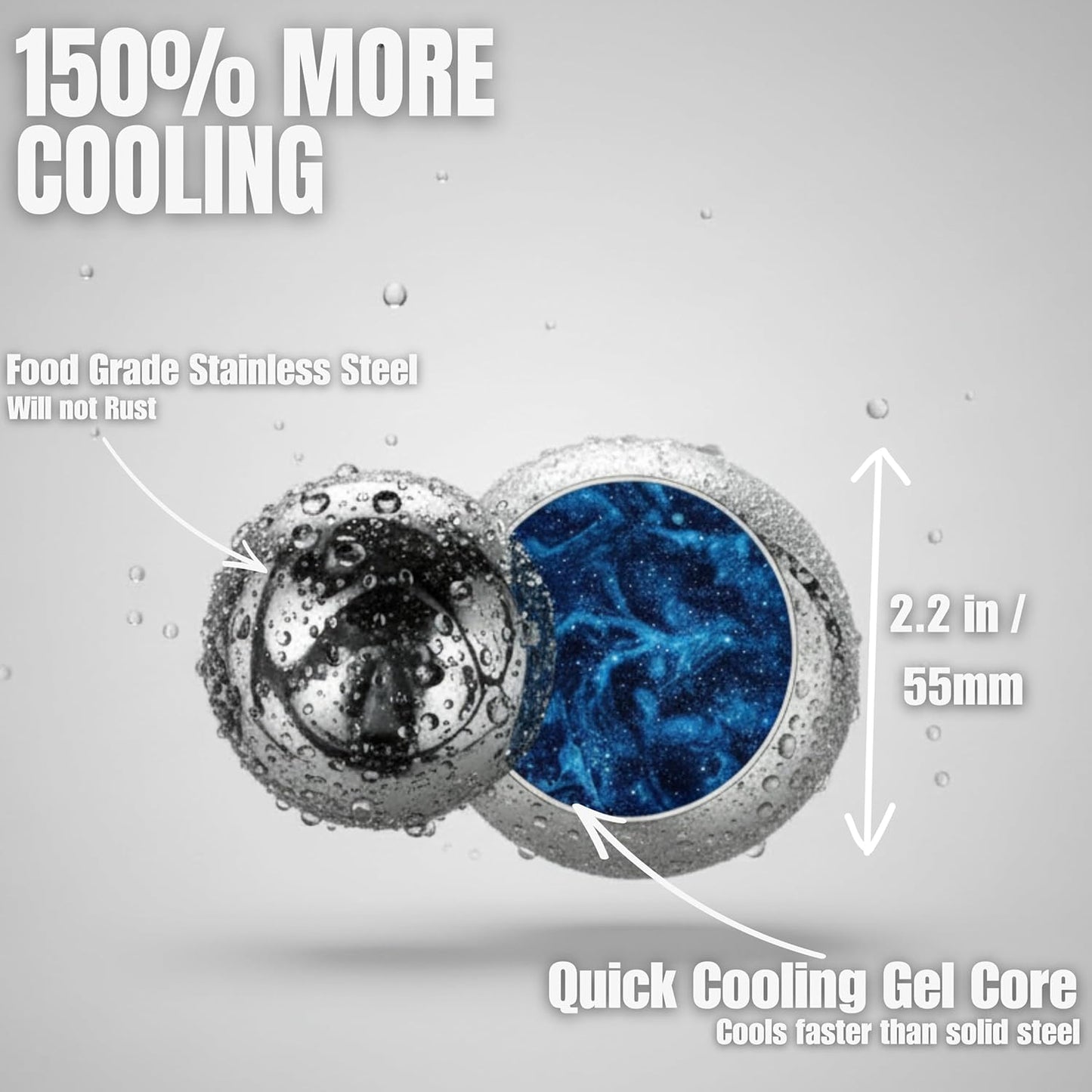 4 Premium XXL 55mm Stainless Steel Ice Whiskey Balls with Freezer Tray| Whiskey Rocks, Chilling Stones, Whiskey Stone Ice Cube Balls, Round Chilling Spheres (Not Solid Steel)