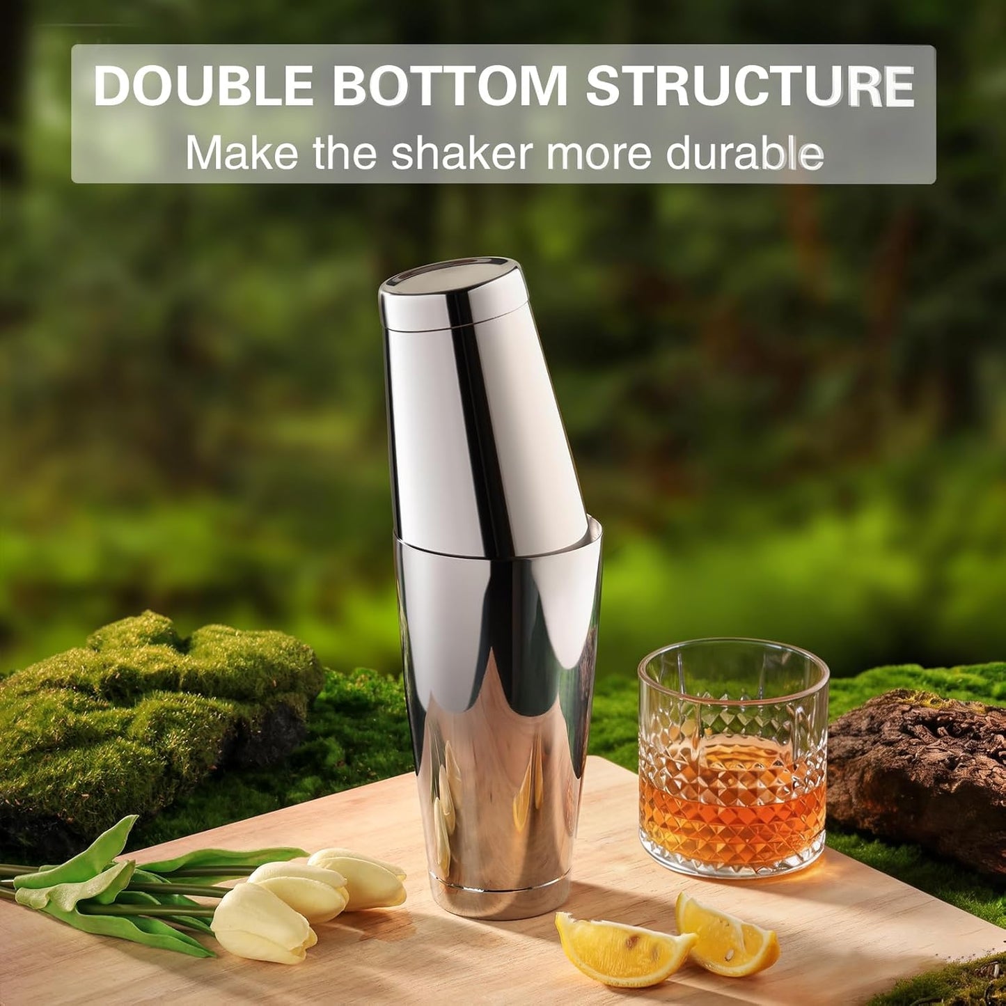 WOTOR Boston Cocktail Shaker Set for 3, 18 oz & 28 oz Stainless Steel Weighted Shaker Tins, Professional Bar Tools for Bartender, Metal Mixer for Martini & Cocktails (Silver)