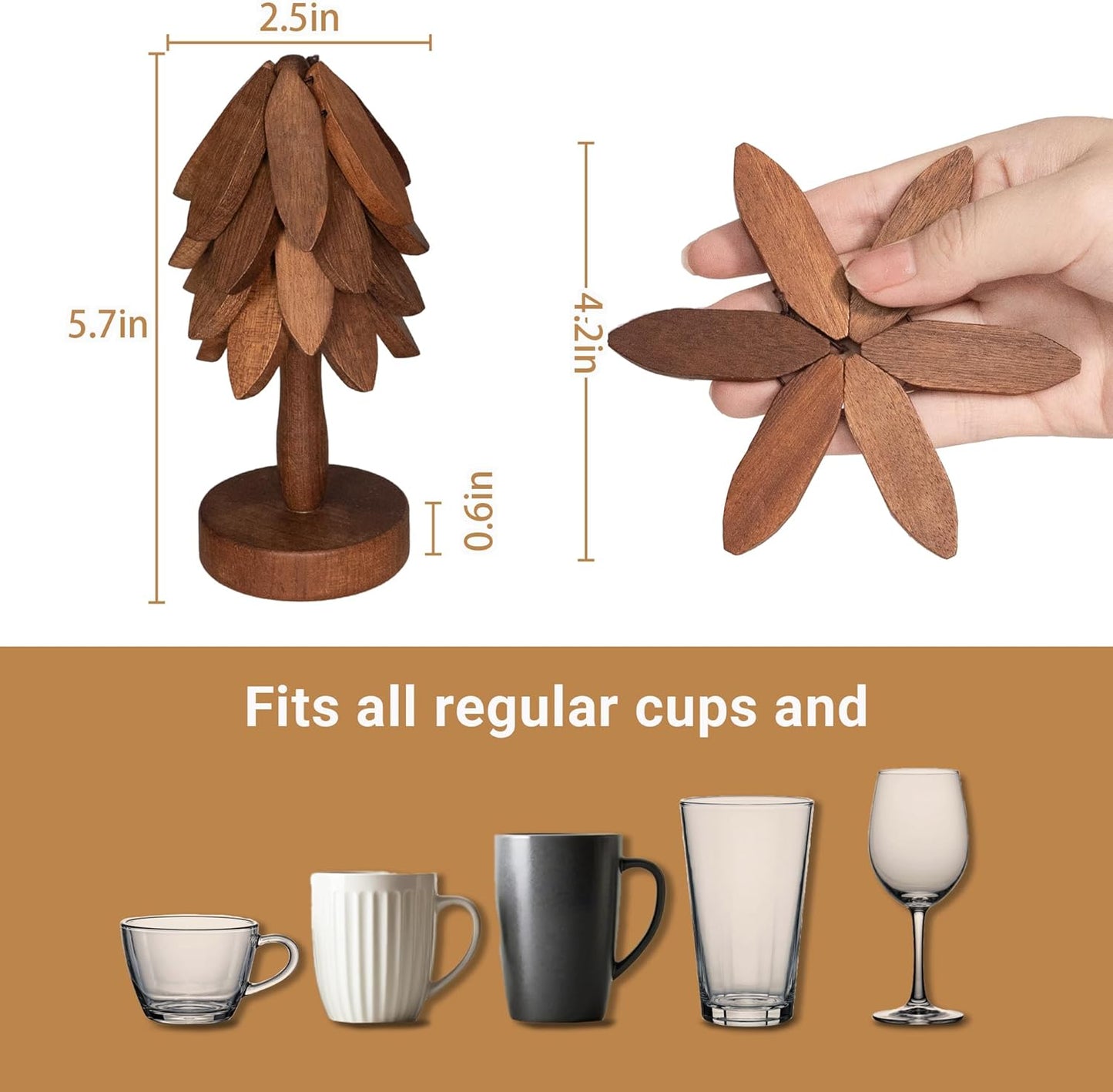 Yuoyar Coasters, Wooden Tree-Shaped sapele Wood Drink Coasters Set for Coffee Table, Kitchen Table Decor