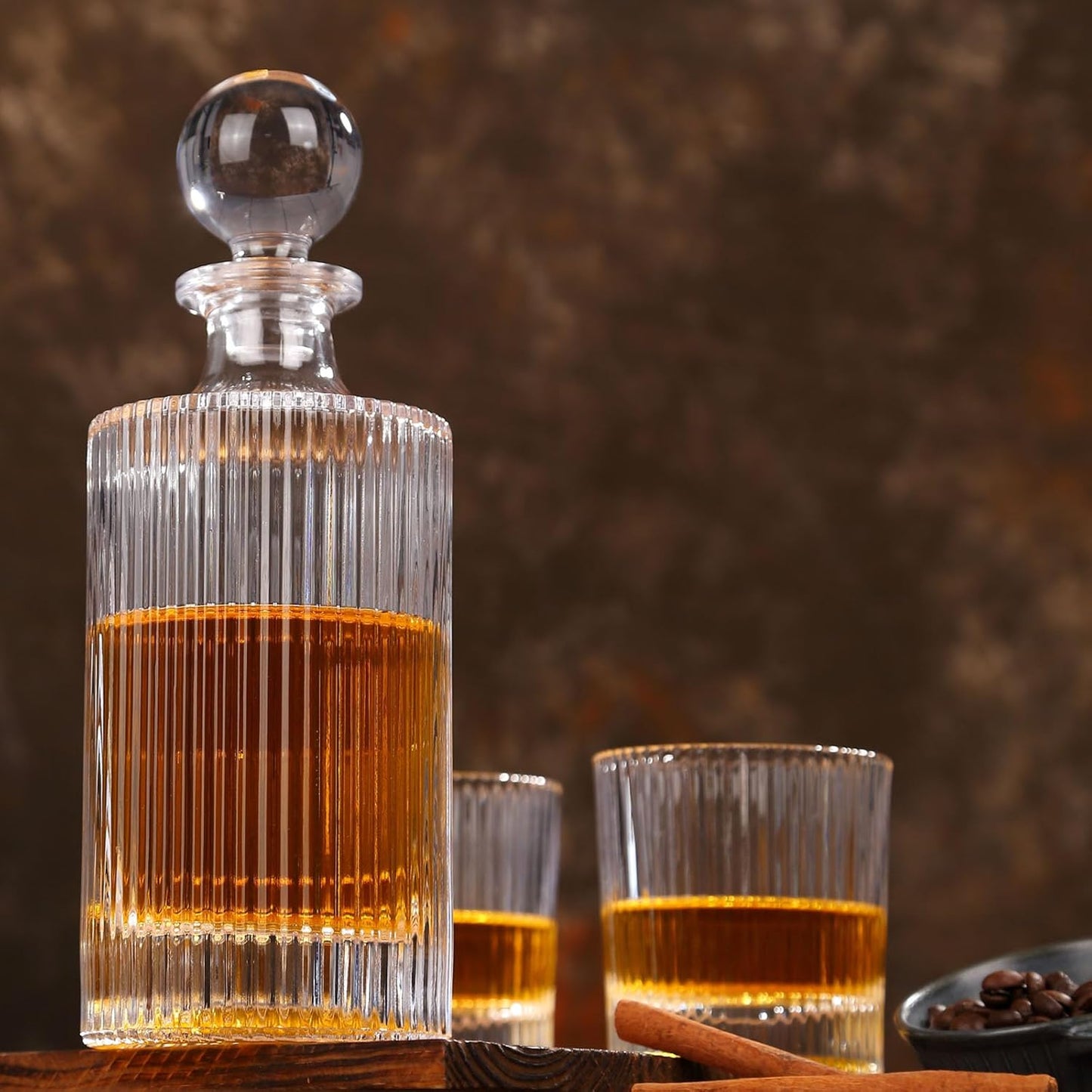 Whiskey Decanter Set with Gift Box - Includes 2 Crystal Bourbon Glasses and 2 Big Ice Ball Molds - Whiskey Glasses Set for Scotch, Cocktails, Rum, Cognac, Vodka - Unique Gift for Men