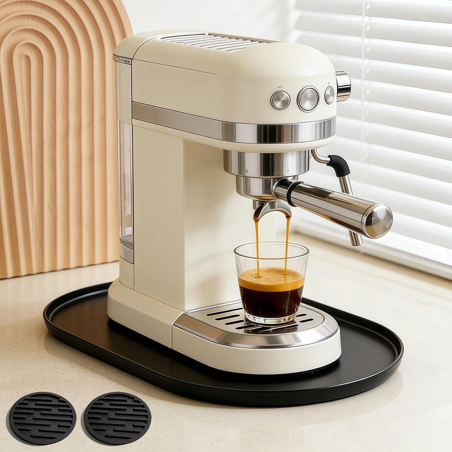 Silicone Coffee Mat with Raised Edges, 19''x11'' Bar Mat for Countertop, Leak-Proof, Heat-Resistant Coffee Maker Mat - Fit for Coffee Maker/Espresso Machine, Stand Mixer, Ice Maker, Black