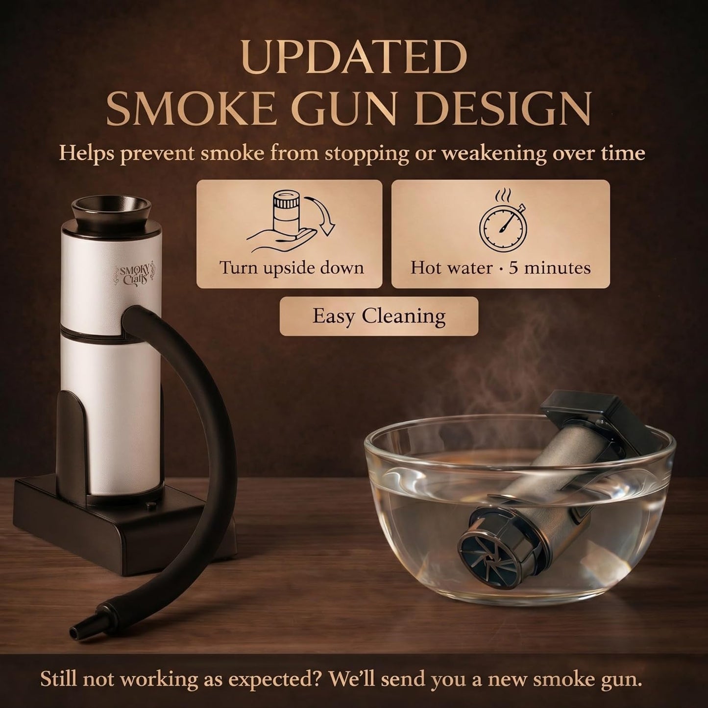 Smoky Crafts Whiskey Smoker Kit with Updated Smoke Gun, Acacia Wood Top and Wood Chips (Apple & Cherry) - Old Fashioned Smoker Kit