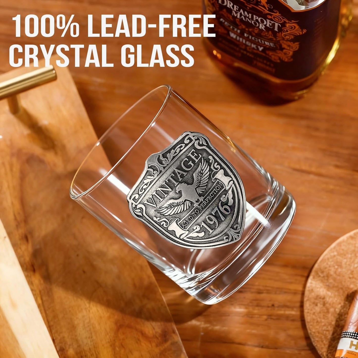 JOVGANK 50th Birthday Gifts for Men, Vintage 1976 Whiskey Glass Set for Whiskey Lovers, Anniversary Old Fashioned Rocks Glass Tumbler 13Oz- Bday Gifts Ideas for Him, Dad, Husband, Father's Day Gift