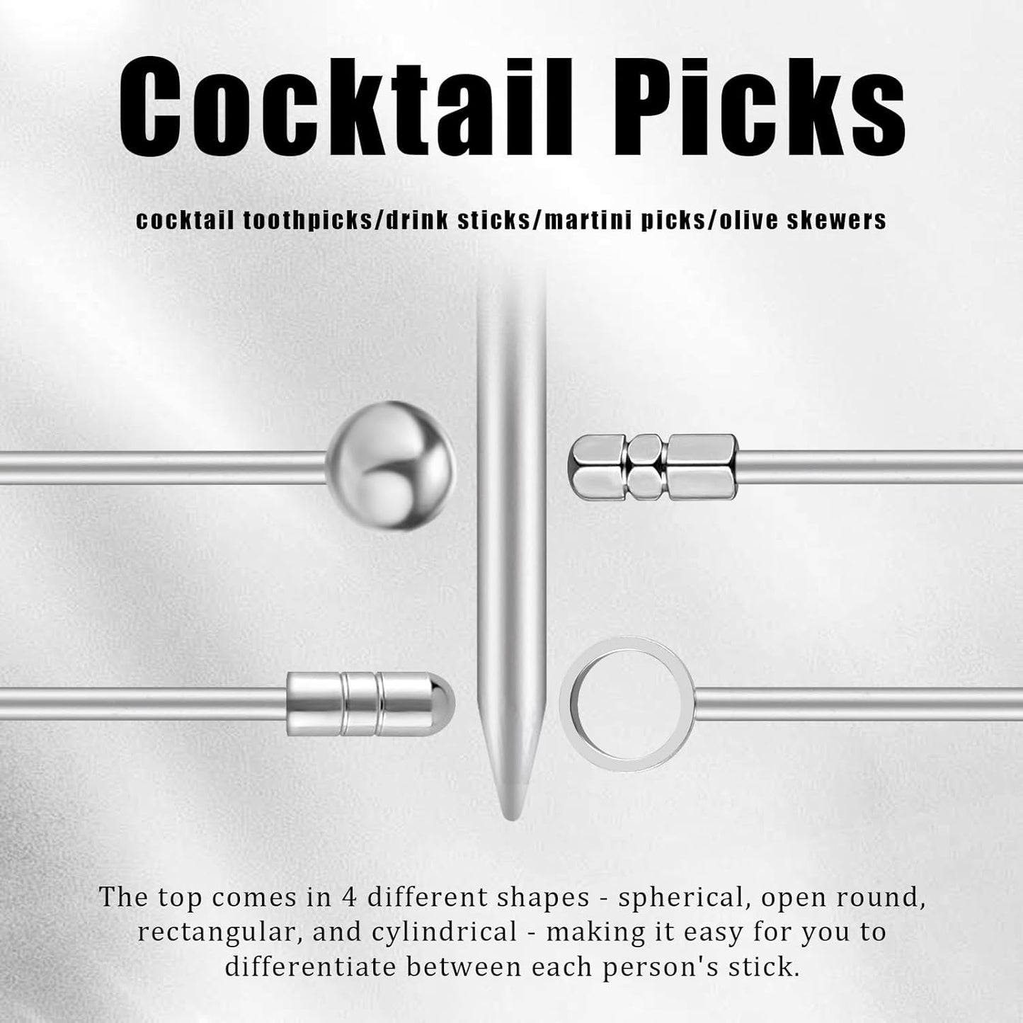 Metal Cocktail Picks, 16Pcs Martini Picks, Reusable Stainless Steel Drink Stick with Storage Cup, Bloody Mary Skewers for Appetizers Sandwiches, BBQ Snacks, Olives Fruits