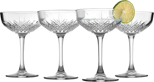 Pasabahce Coupe Cocktail Glasses Set Of 4 - Exclusive Martini, Margarita Glasses - Timeless Champagne Coupe Glasses - Crystal Design - 8.6 oz Long Stem Glassware