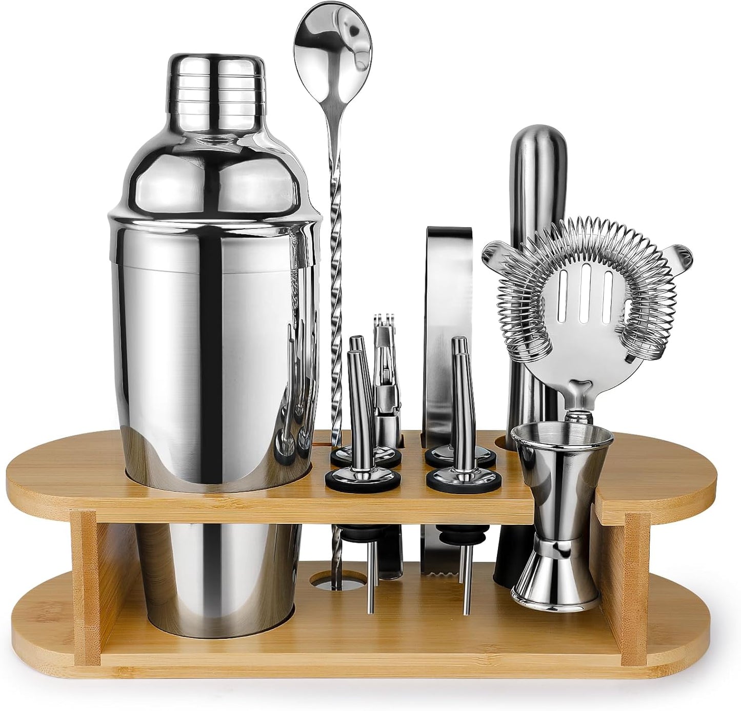 Cocktail Shaker Set Bartender Kit with Stand, Stainless Steel Drink Mixer Set with All Essential Accessories, Professional Bar Tool Set Bartending Kit, Gifts for Home Bar and Men Dad Women