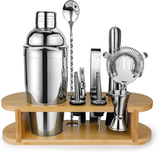 Cocktail Shaker Set Bartender Kit with Stand, Stainless Steel Drink Mixer Set with All Essential Accessories, Professional Bar Tool Set Bartending Kit, Gifts for Home Bar and Men Dad Women