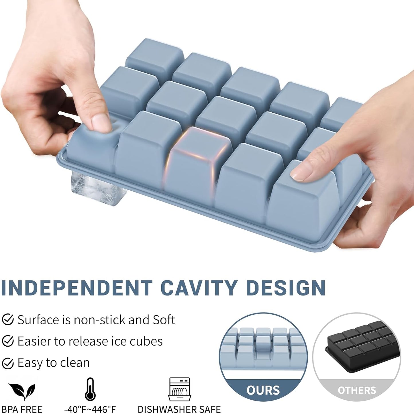 Silicone Ice Cube Tray 3 Pack - EASY RELEASE ice cube tray with lid, BPA Free Ice Cubes Trays for Freezer,ice cube mold for Cocktail,Whiskey (Blue+Pink+Green)