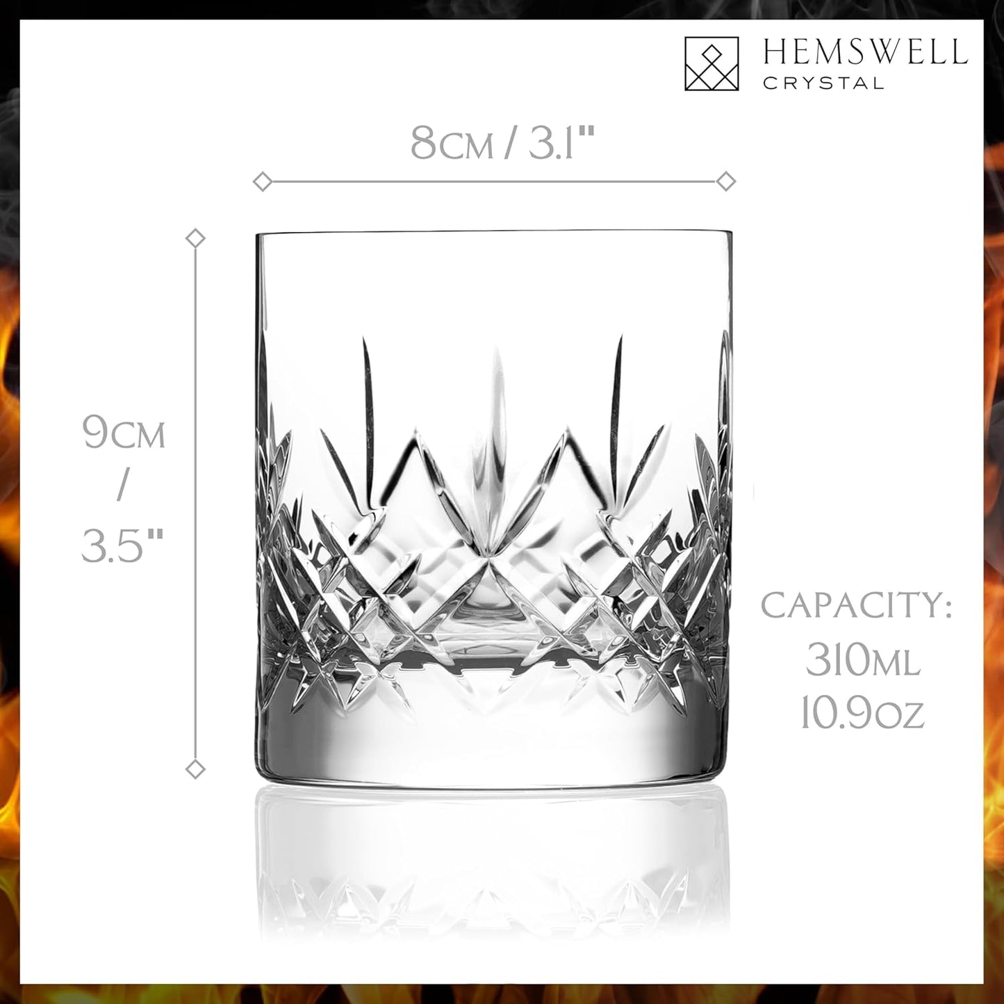 Whiskey Glass Single - Old Fashioned Glass for Men and Women - 11oz One Crystal Low Baller Tumbler Solid Base & Thin Rim - Bourbon Glass - Wicklow Design